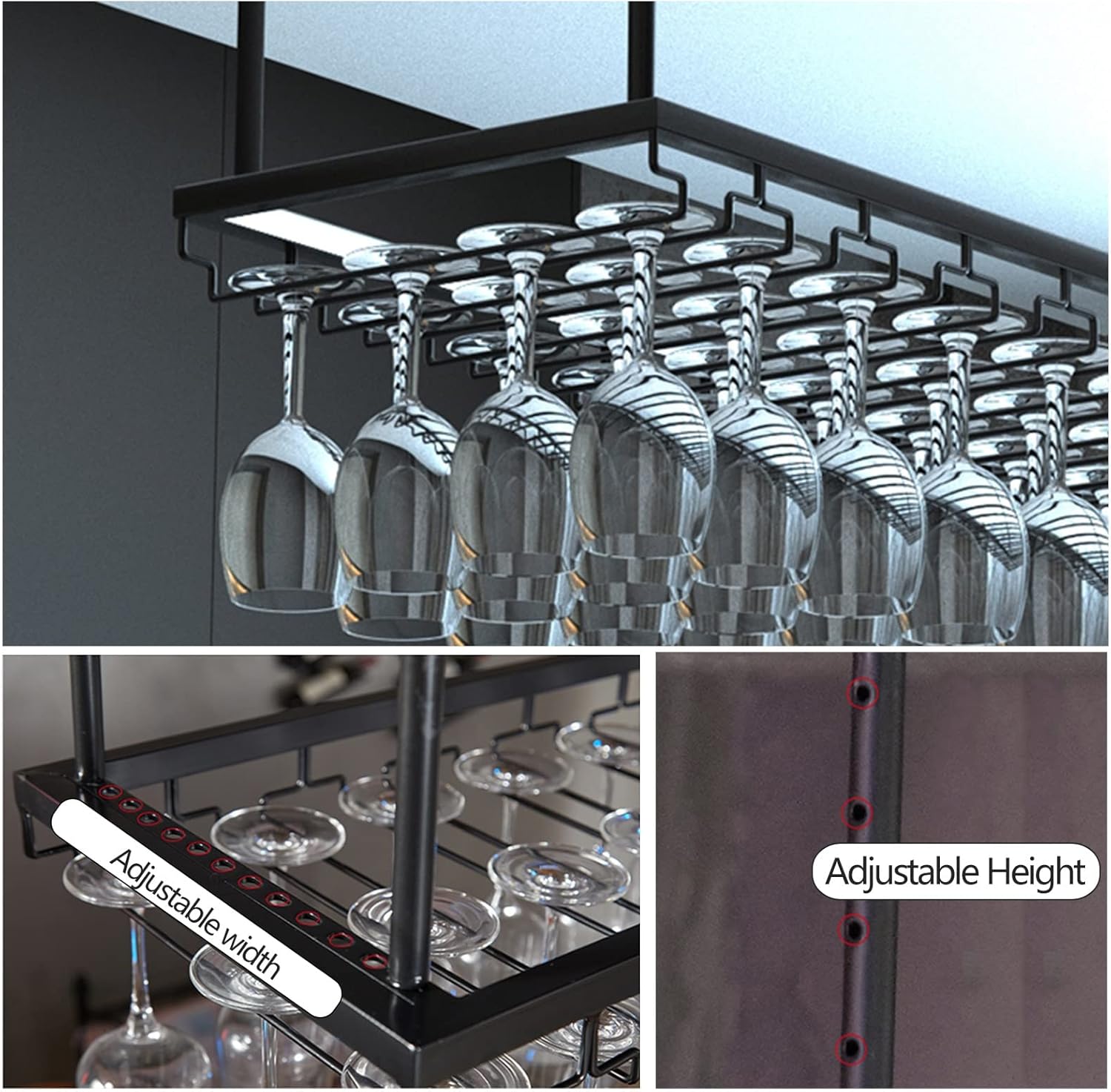 Suuim Adjustable Wine Glass Holder Black 60x35cm