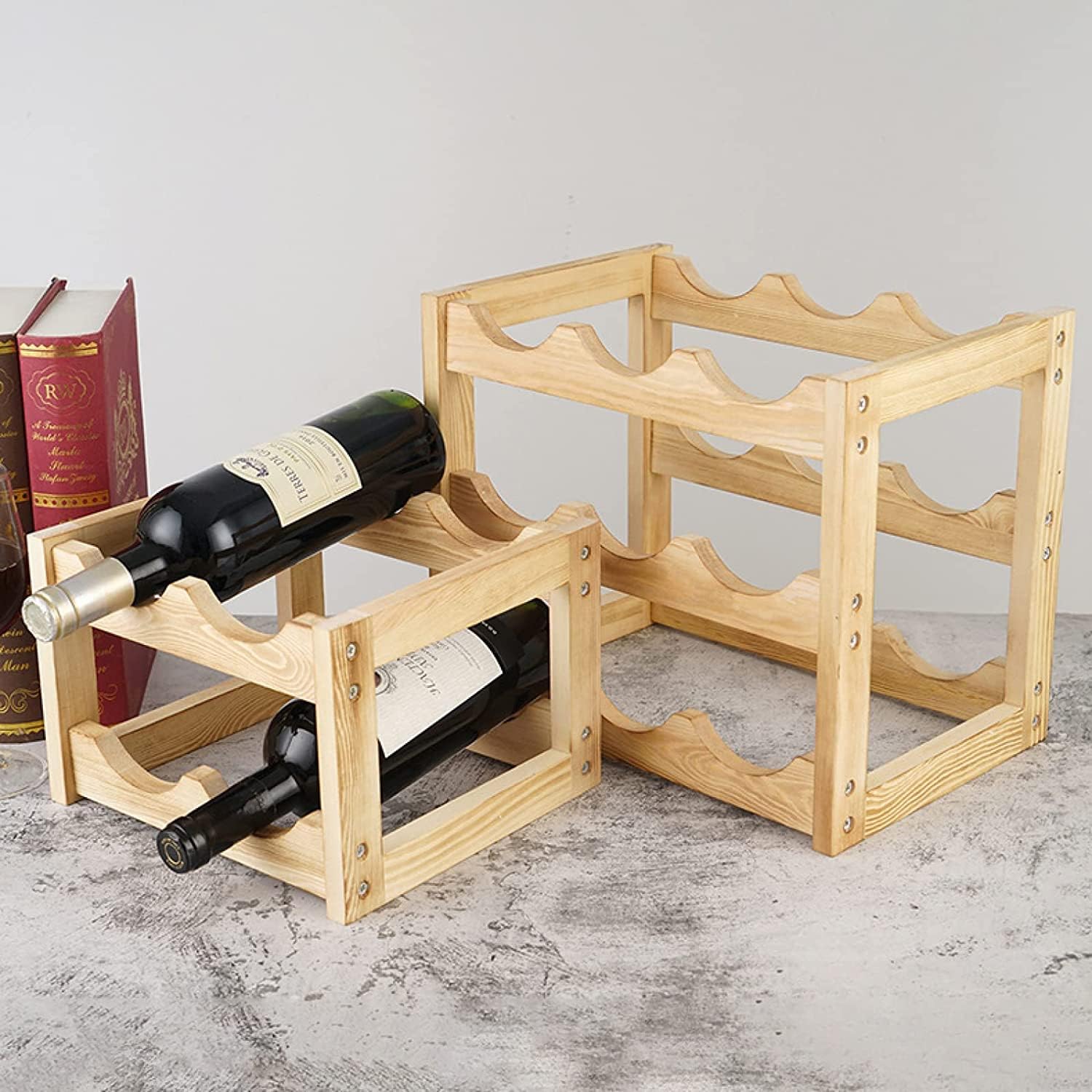 ZDJSW Solid Wood 3-Tier Wine Rack for Kitchen and Bar