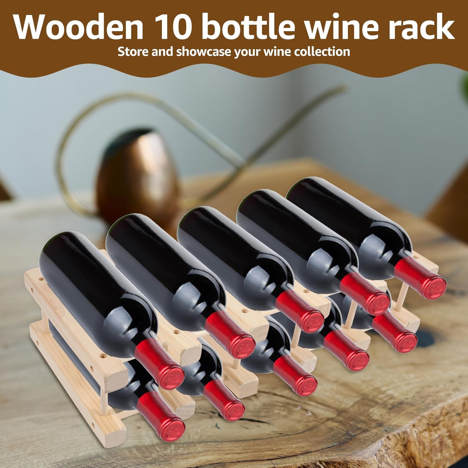 10 Bottle Freestanding Wood Wine Rack
