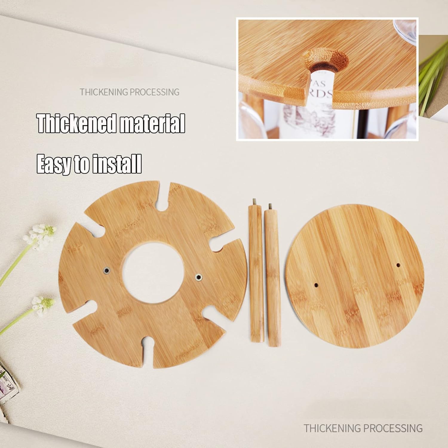 WORDFUN Bamboo Wine Holder with 6 Glasses
