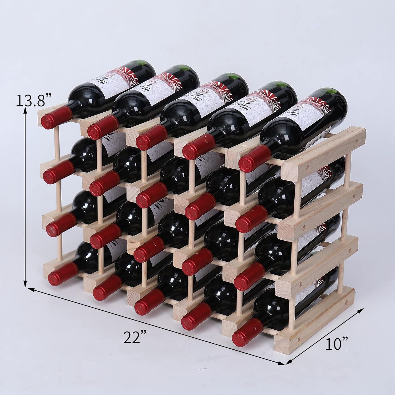 FDHUIJIA 20 Bottle Freestanding Wooden Wine Rack