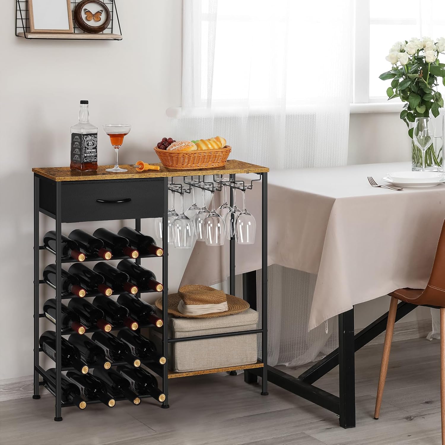 OYEAL 5 Tier Freestanding Wine Rack with Storage