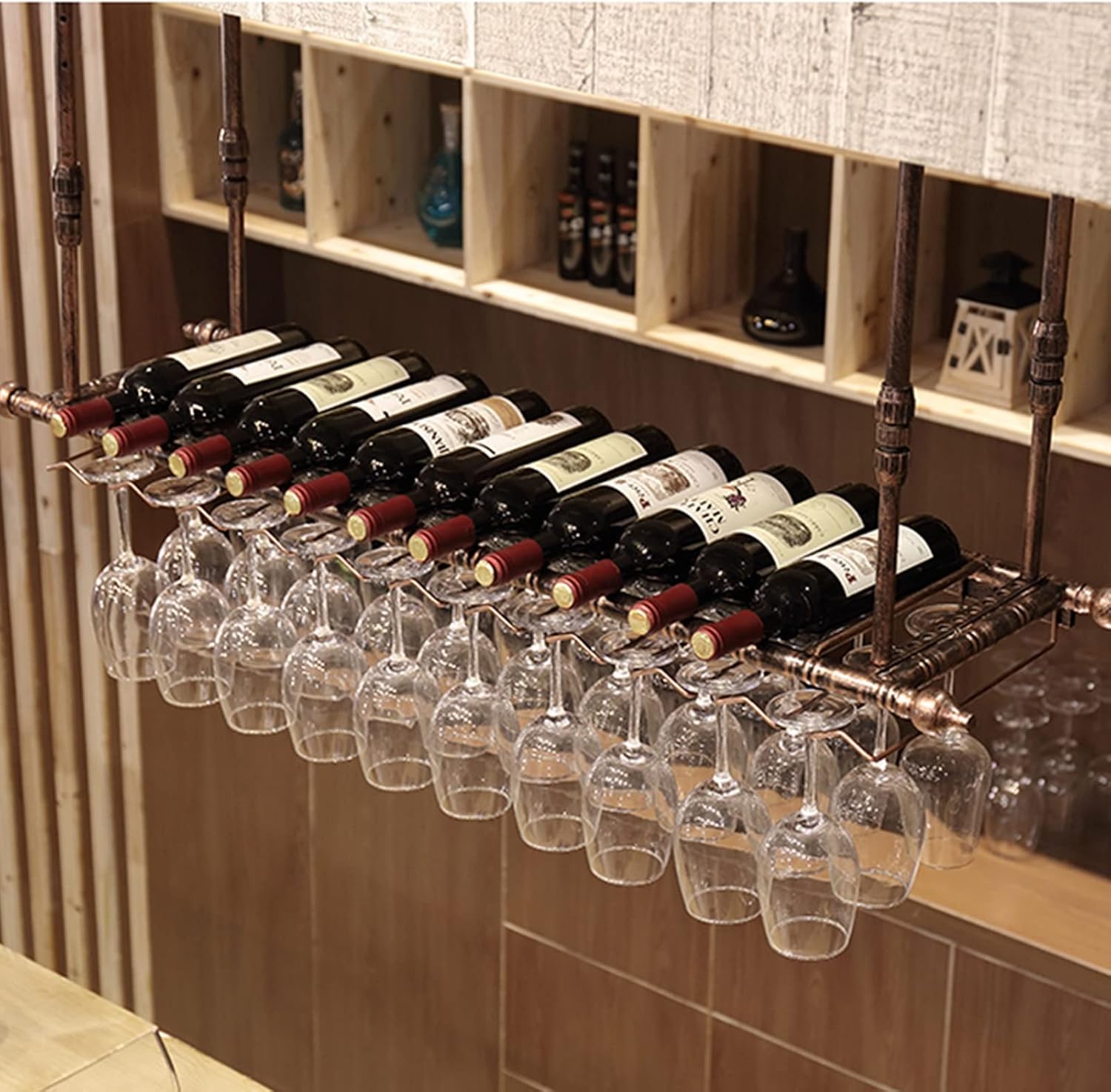 LASEVE Vintage Wine Rack with Adjustable Hanger