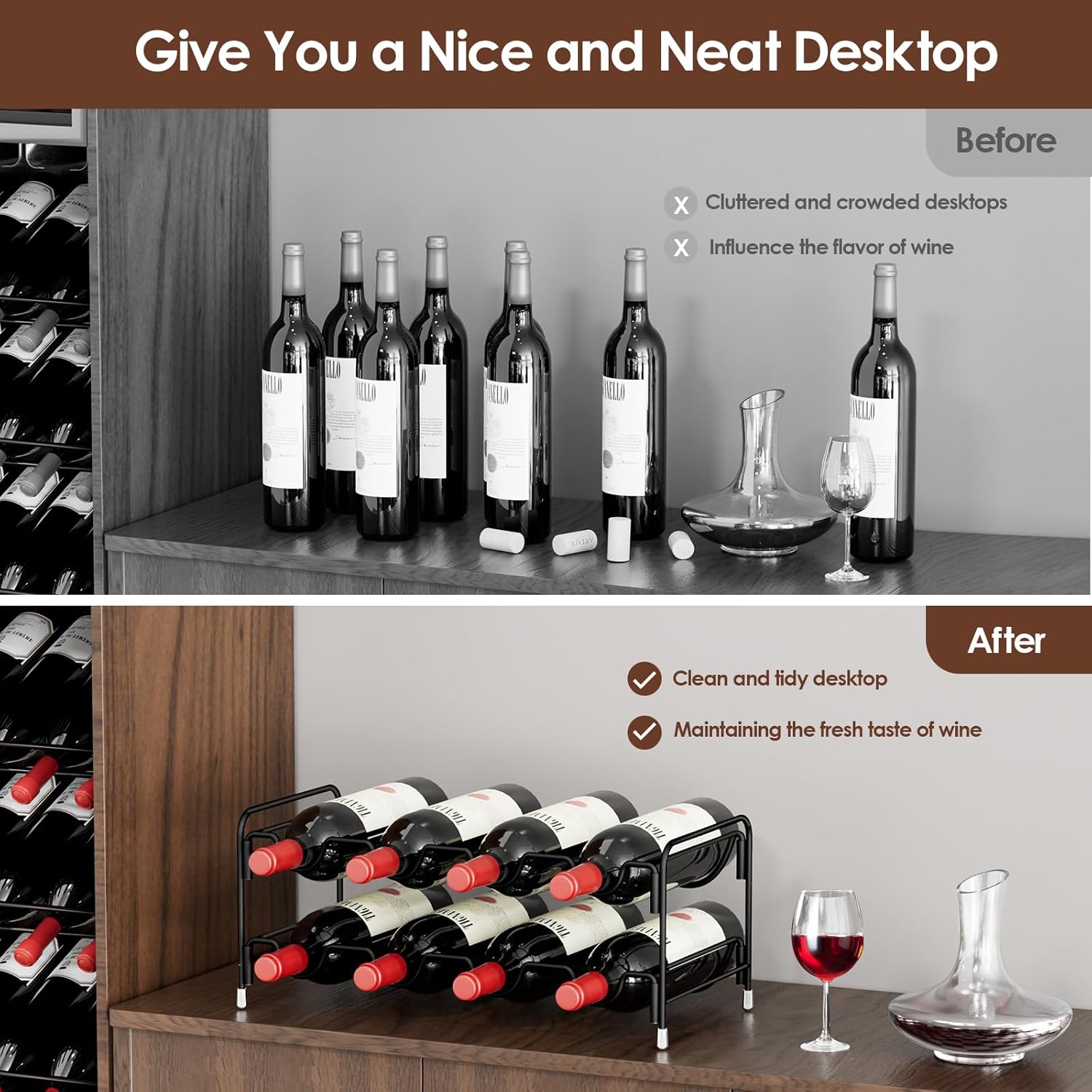 Nuovoware Double Wave Wine Rack 8 Bottle 2 Tier Black