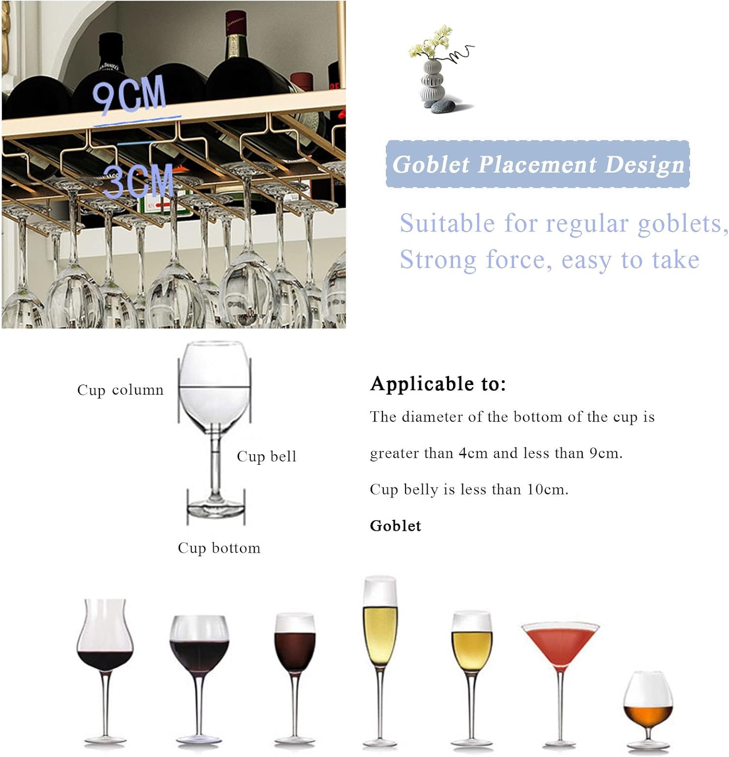 DASHADAO Gold Hanging Wine Glass Rack with Stemware