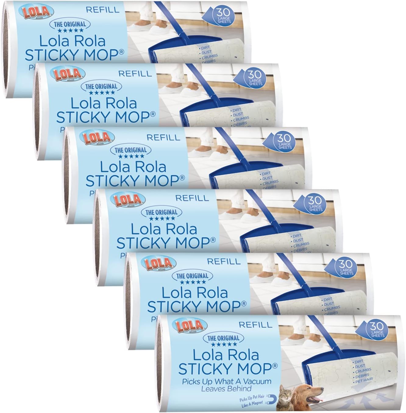 Lola Rola Sticky Mop Refills 6 Pack - 180 Sheets