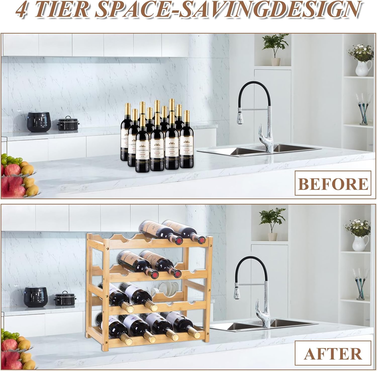 LDXDRU 4 Tier Bamboo Wine Rack for Countertop