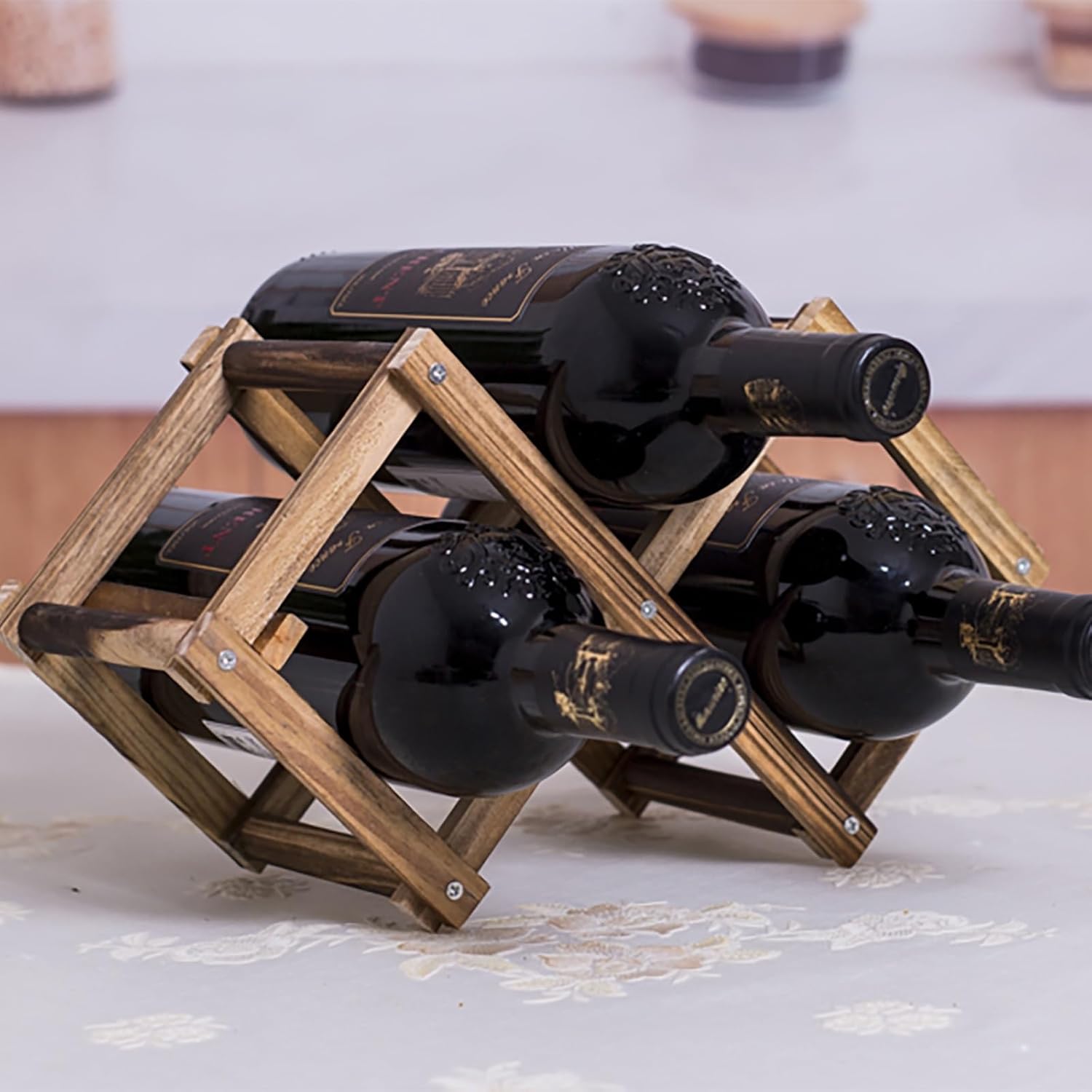 NALoRa Foldable Wood Wine Rack with 10 Bottle Capacity