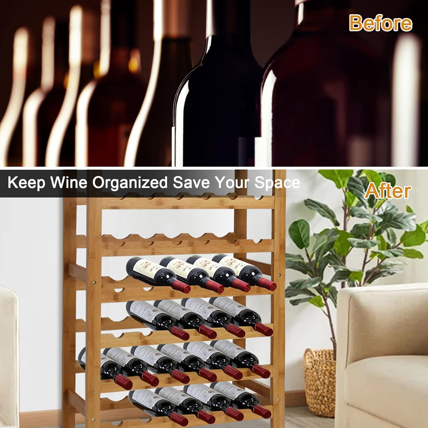 KINTNESS 36-Bottle Bamboo Wine Rack with Countertop