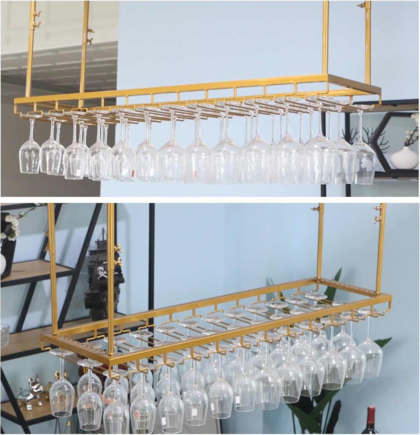 Ceiling Wine Rack Holder Adjustable Iron Stemware Storage for Kitchen Bar