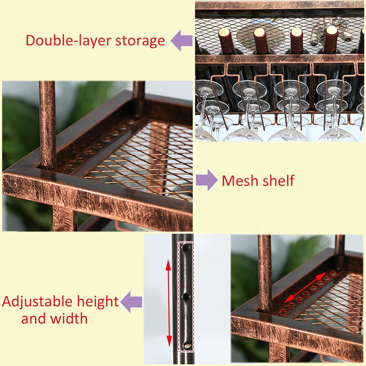 Adjustable Ceiling Wine Glass Holder with 3-Tier Design