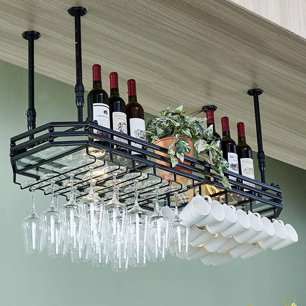 Metal Wine Rack with Glass Holder - Adjustable Upside Down Storage
