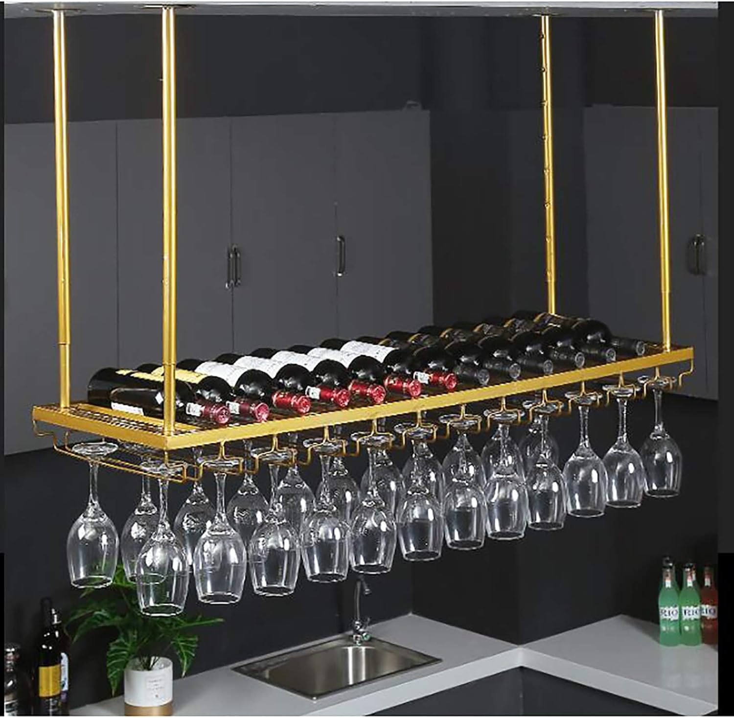 ZJDYDY Rustic Metal Wine Glass Holder with Adjustable Height