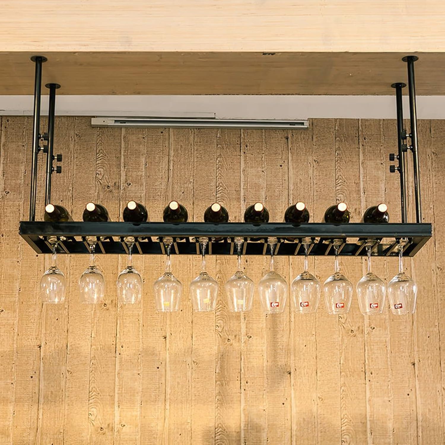 Suuim Ceiling Wine Racks Metal Adjustable Holder for Kitchen Bar