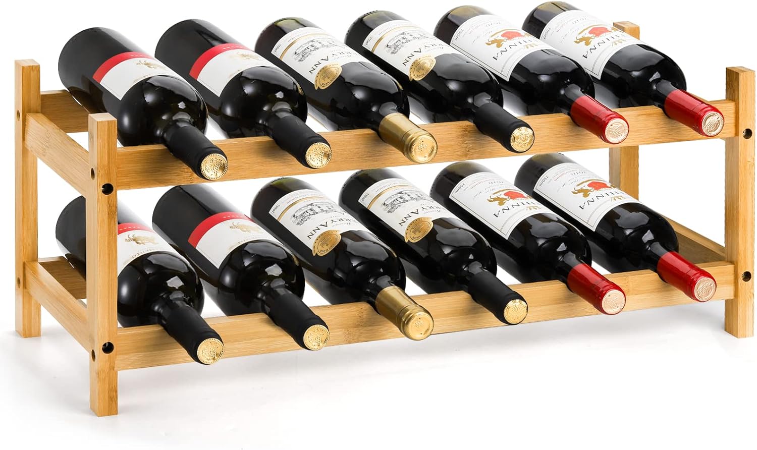Nicunom 2-Tier Bamboo Wine Rack with 12 Bottles