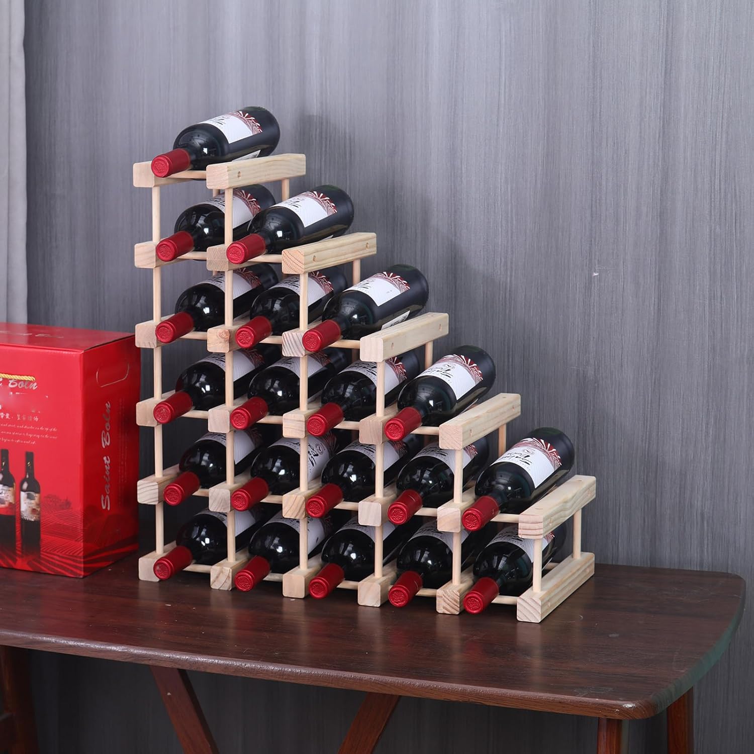 FDHUIJIA 20 Bottle Freestanding Wooden Wine Rack