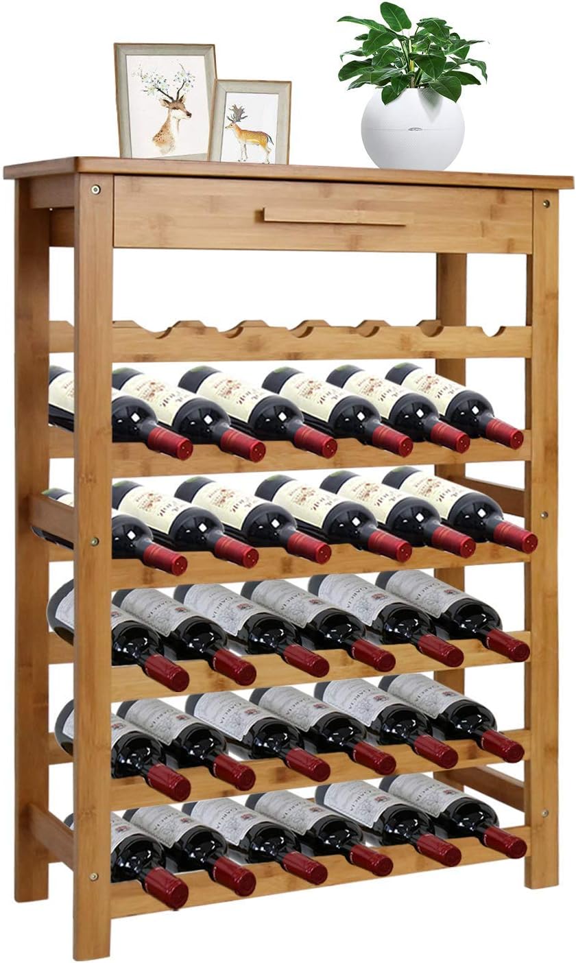 Kinlife Bamboo 6-Tier Wine Rack with Drawer
