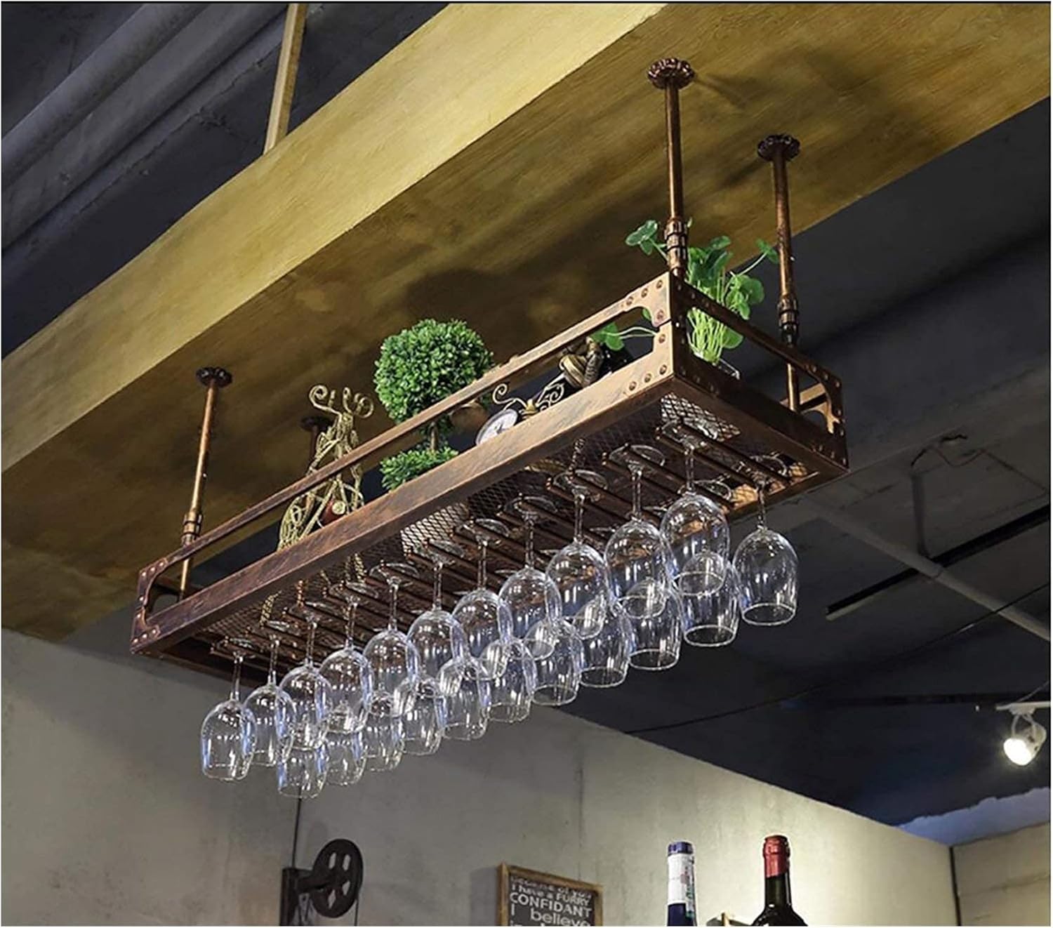 Suuim Hanging Wine Rack with Glass Holder and Shelf 1