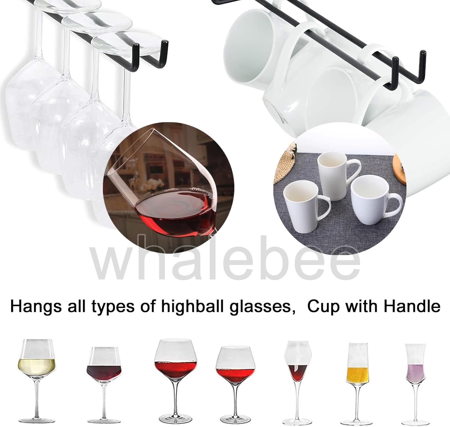 Whalebee Wall Mounted Iron Wine Glass Holder