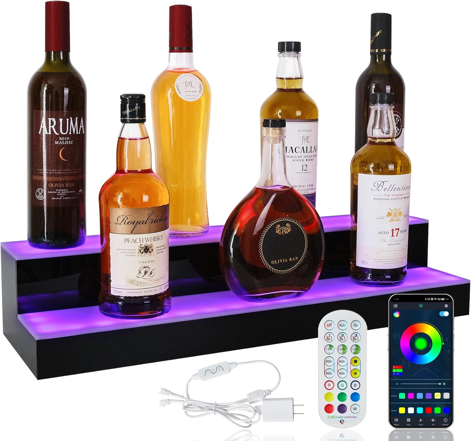 LED Lighted Liquor Bottle Display Shelf with Remote and App Control