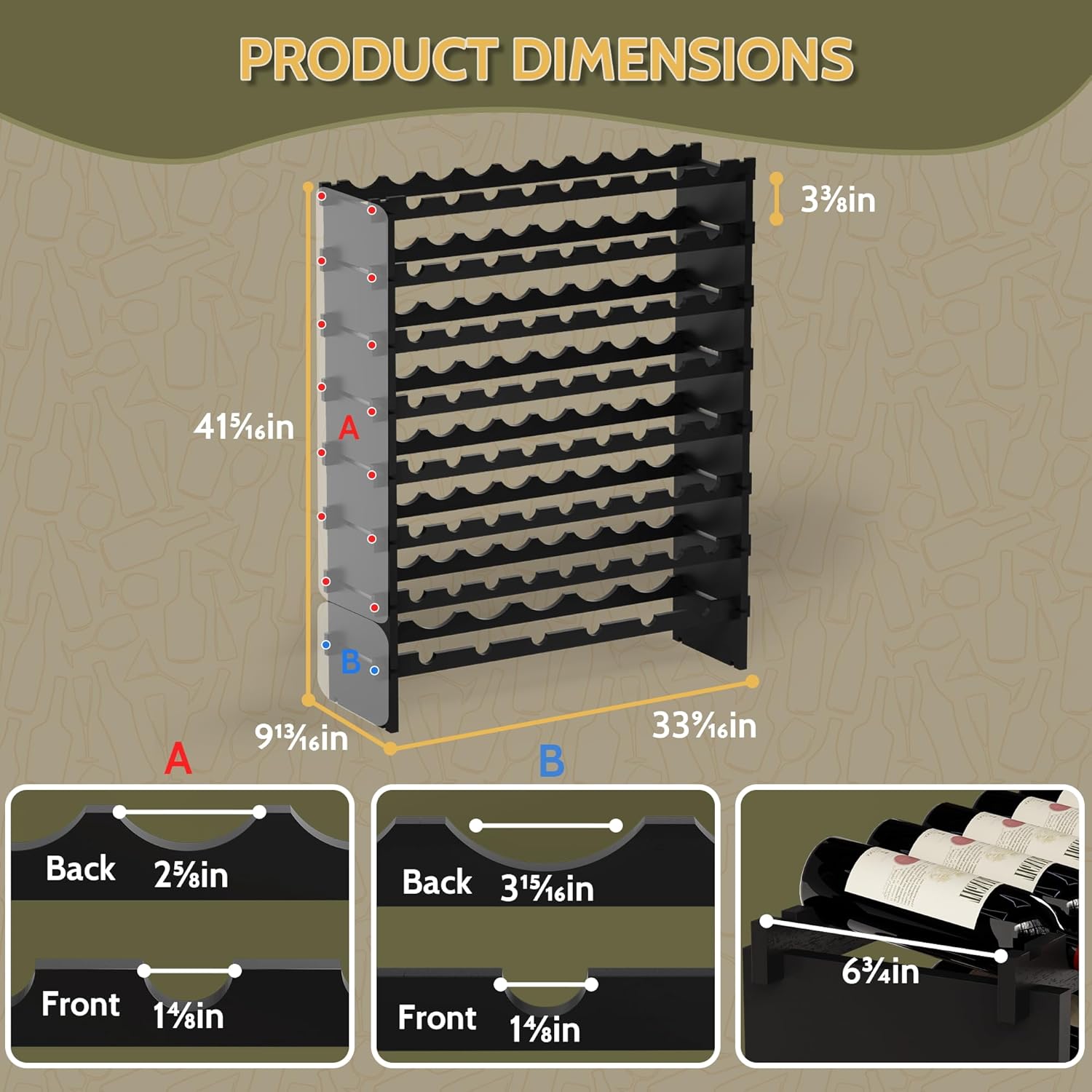 Bamboo 8-Tier Freestanding Wine Rack with Metal Deer Stopper