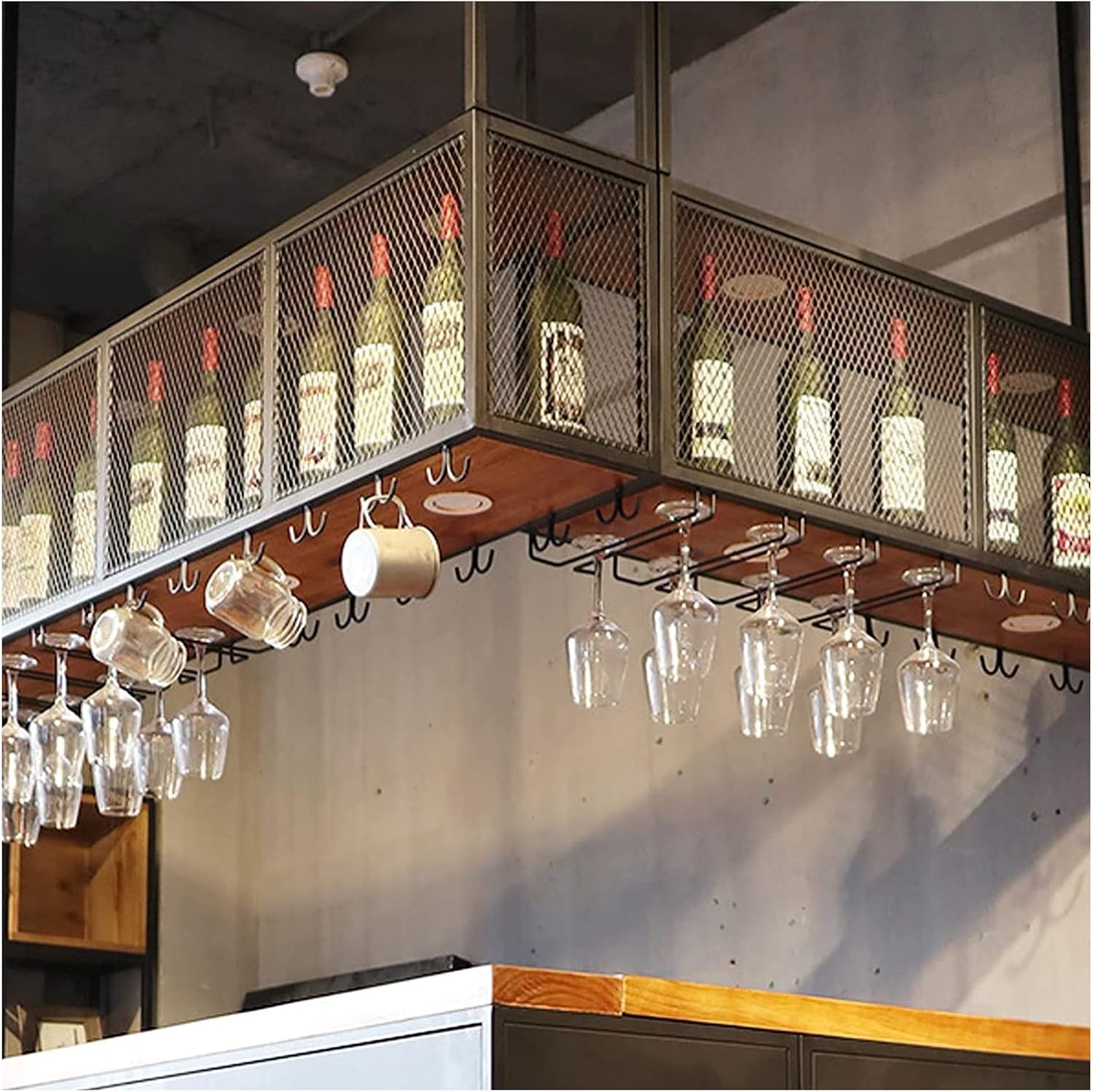 ALDEPO Wall-Mounted Wine Rack with Rustic Iron Design