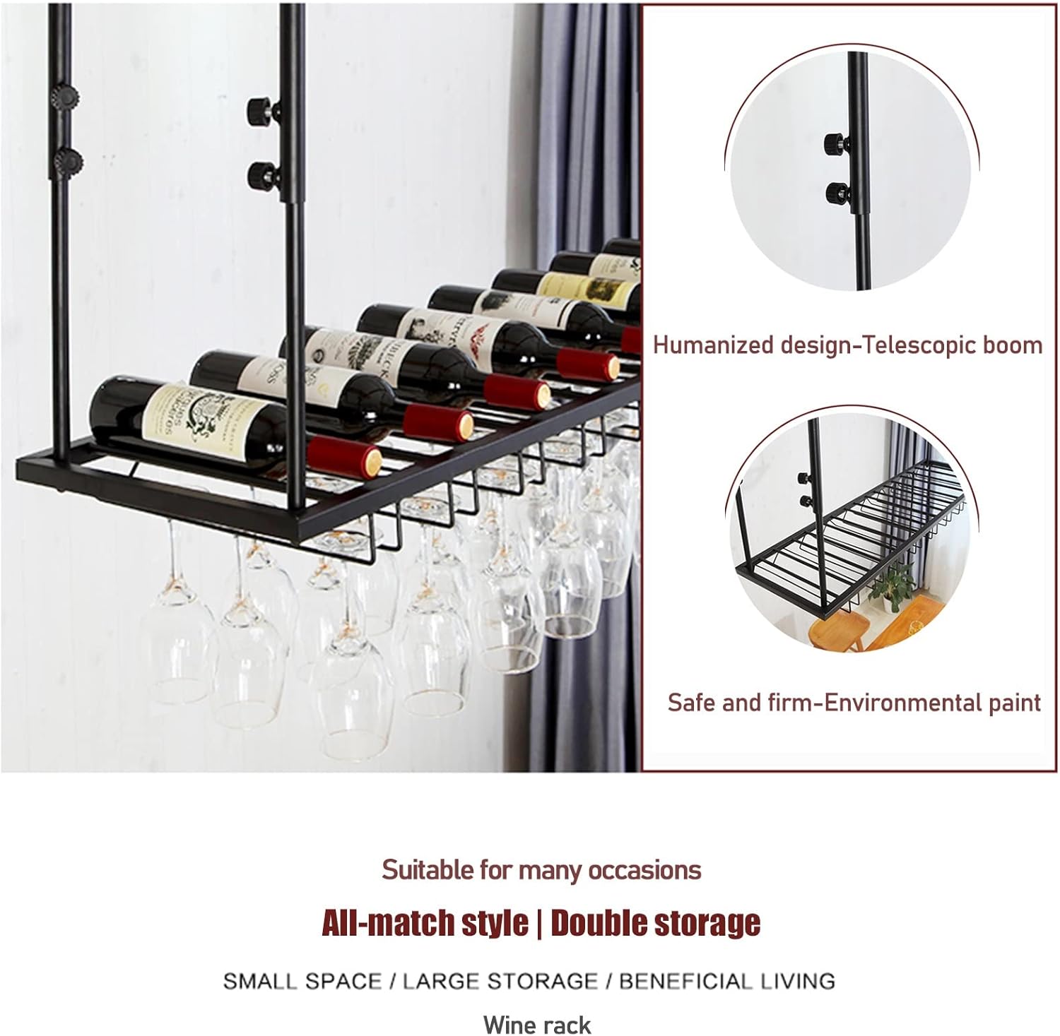 Ceiling Mounted Wine Rack Organizer Metal Glass Holder 1