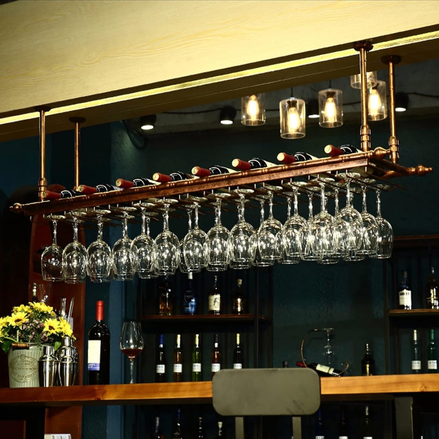 Suuim Metal Wine Rack with Stemware Holder