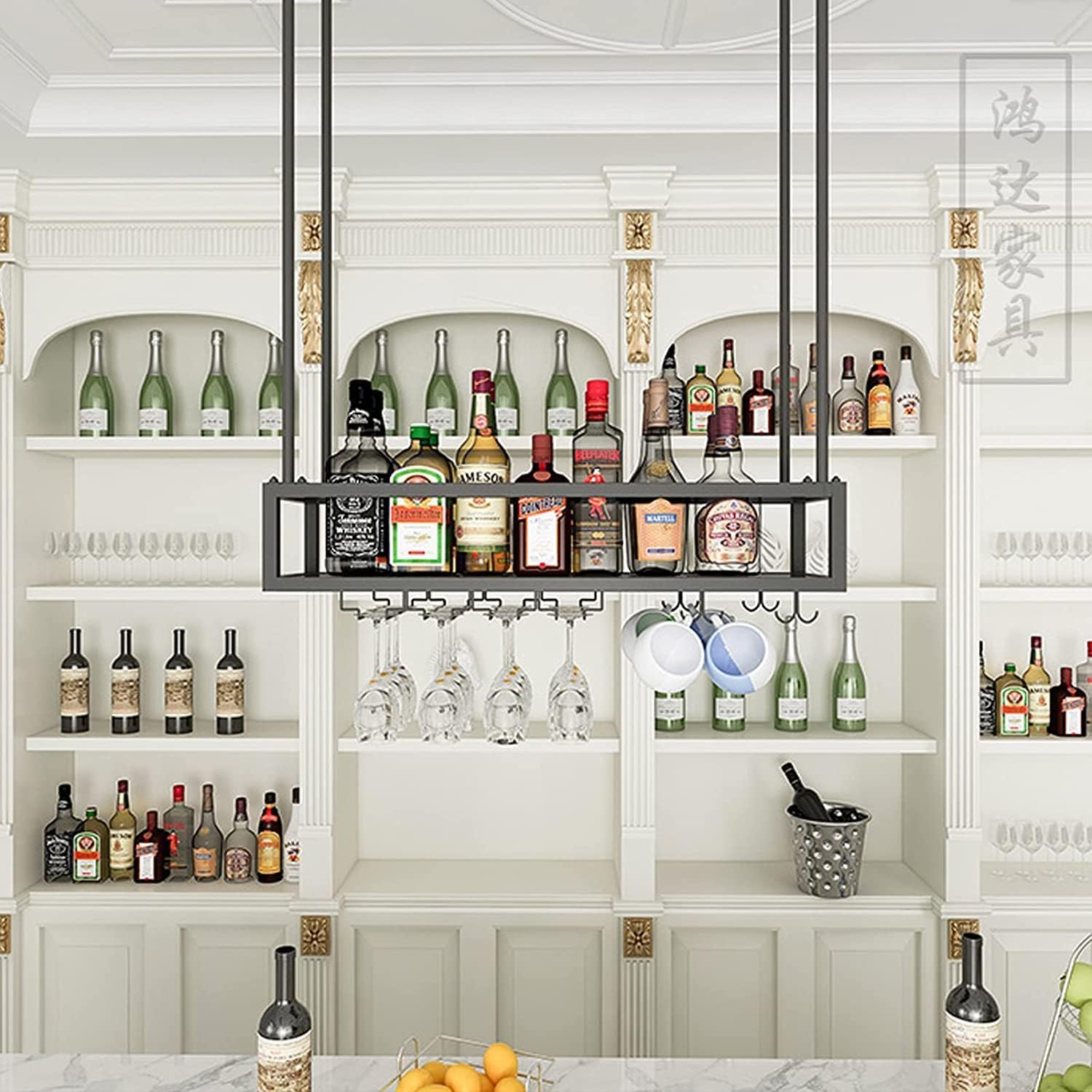IOCCIOBB Wall-Mounted Wine Holder Black Iron Rack