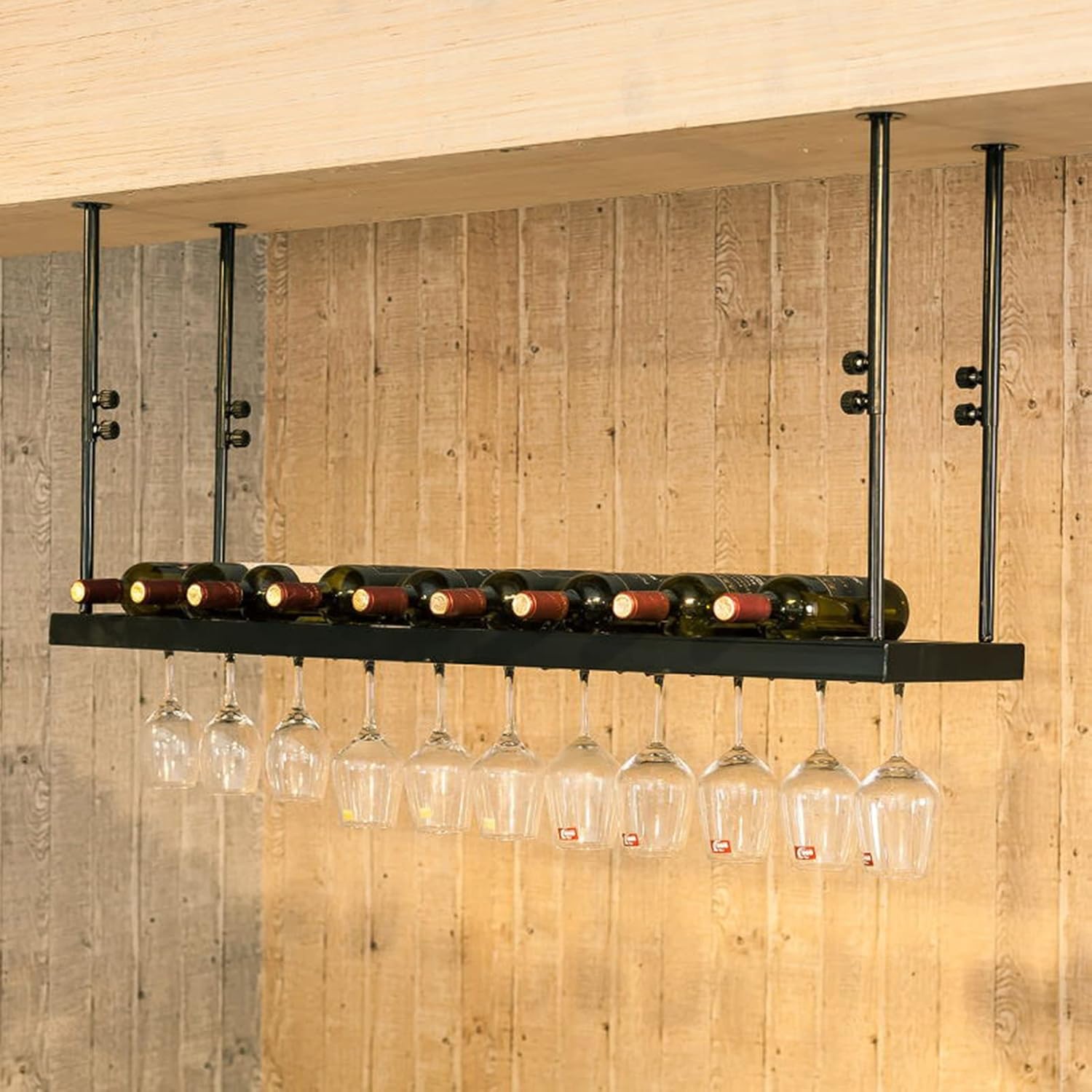 Suuim Ceiling Wine Racks Metal Adjustable Holder for Kitchen Bar