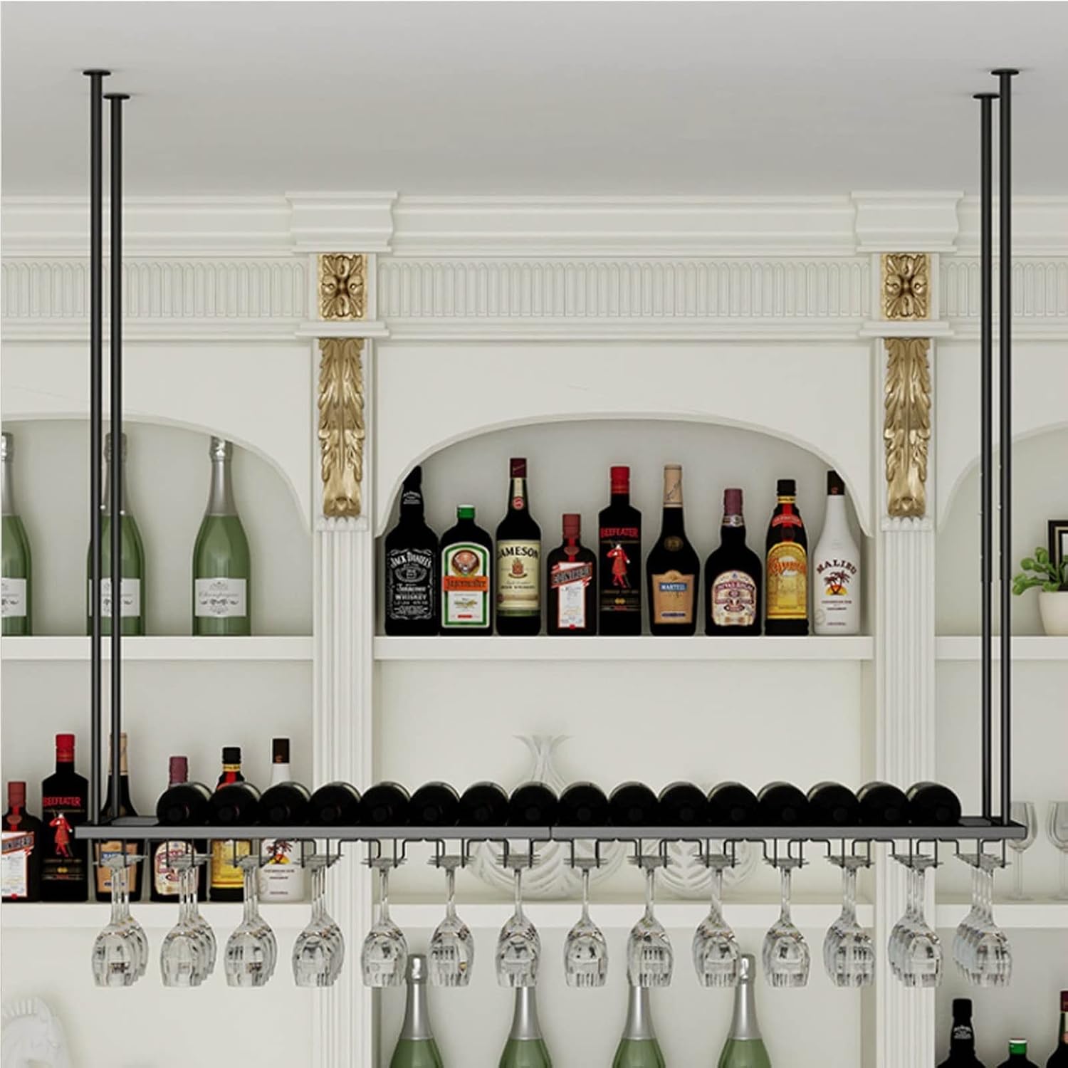 Adjustable Under Cabinet Wine Glass Holder with Stemware Storage Rack