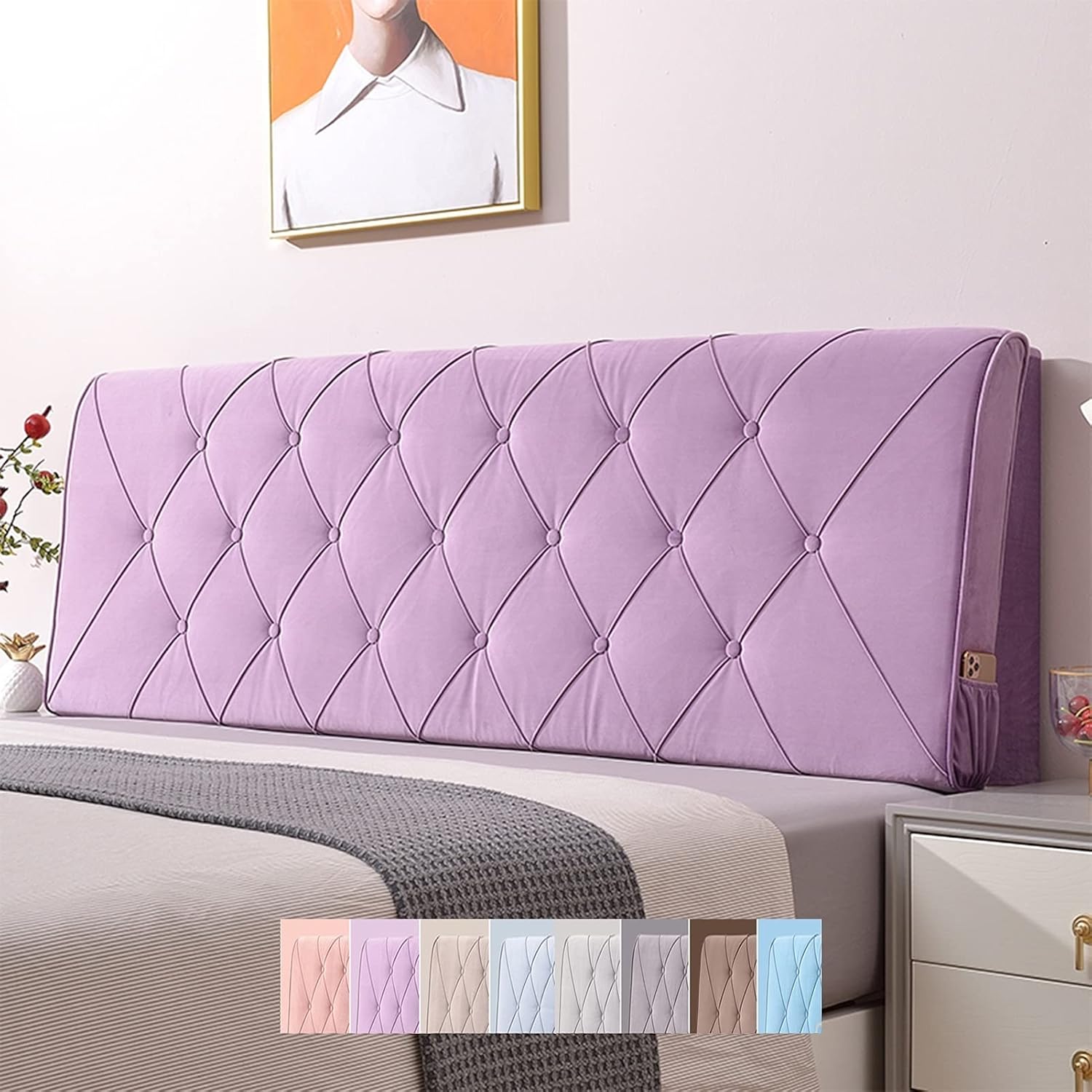 CHIAPERINI Liangjun Headboard Cushion - 90x60x10cm Purple Reading Pillow with Removable Cover