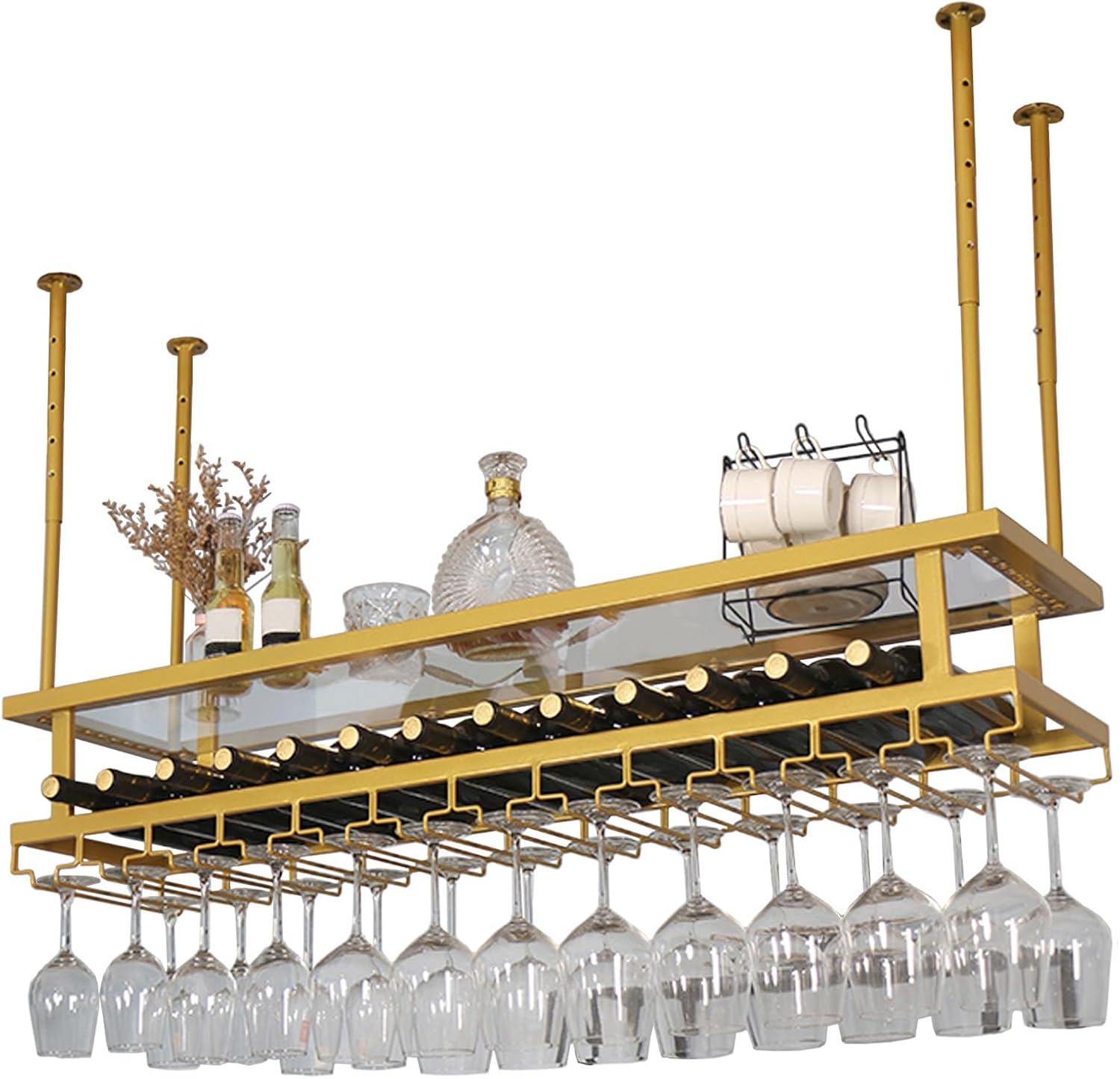 Whalebee Adjustable Metal Wine Glass Ceiling Rack