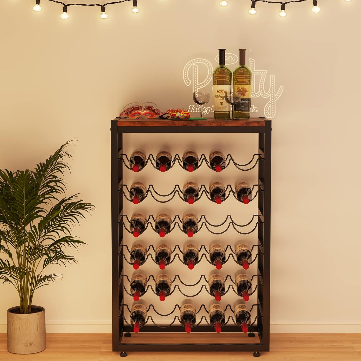Dripex 30 Bottle Freestanding Wine Rack with Wooden Table Top