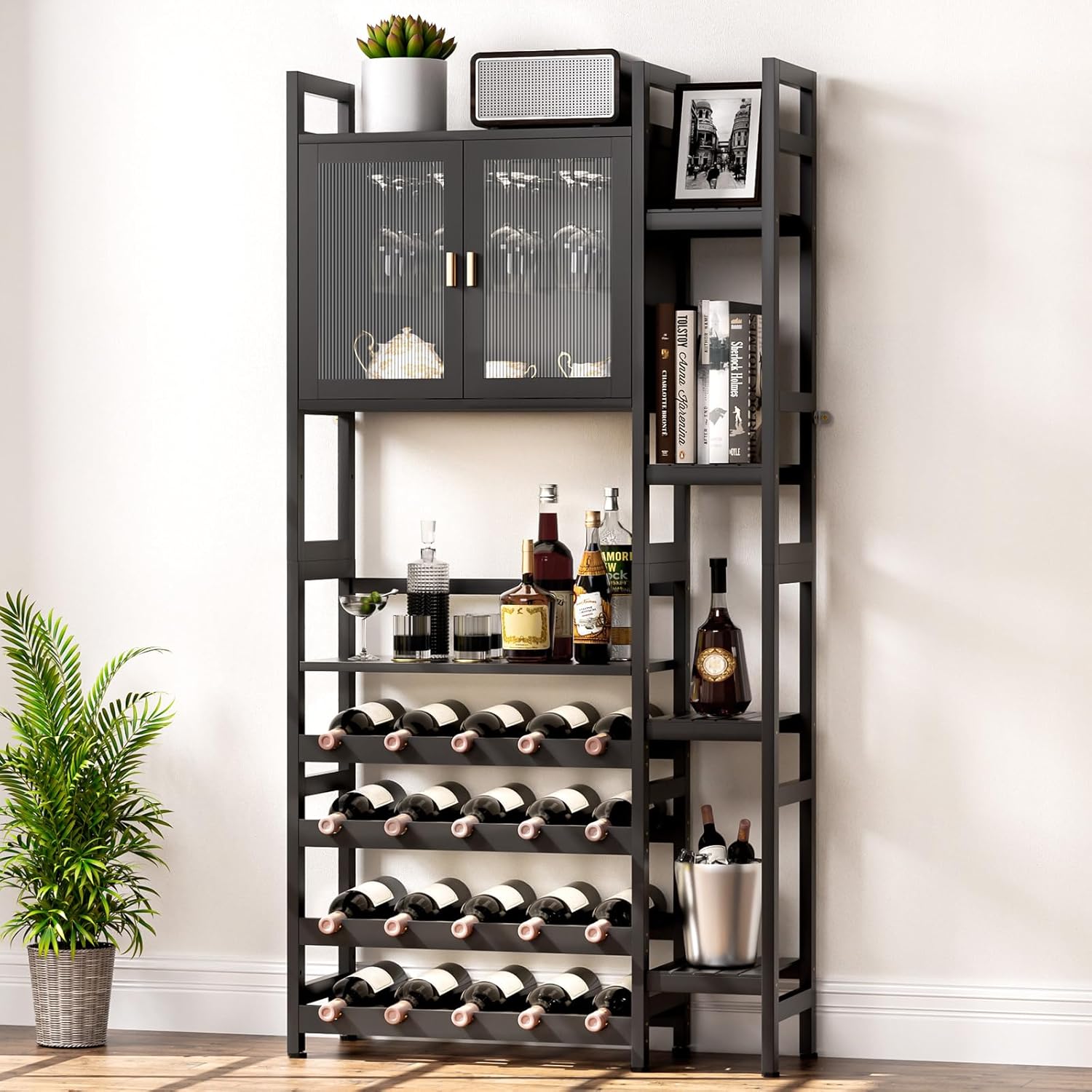 Cozivolife 4-Tier Freestanding Wine Cabinet Black