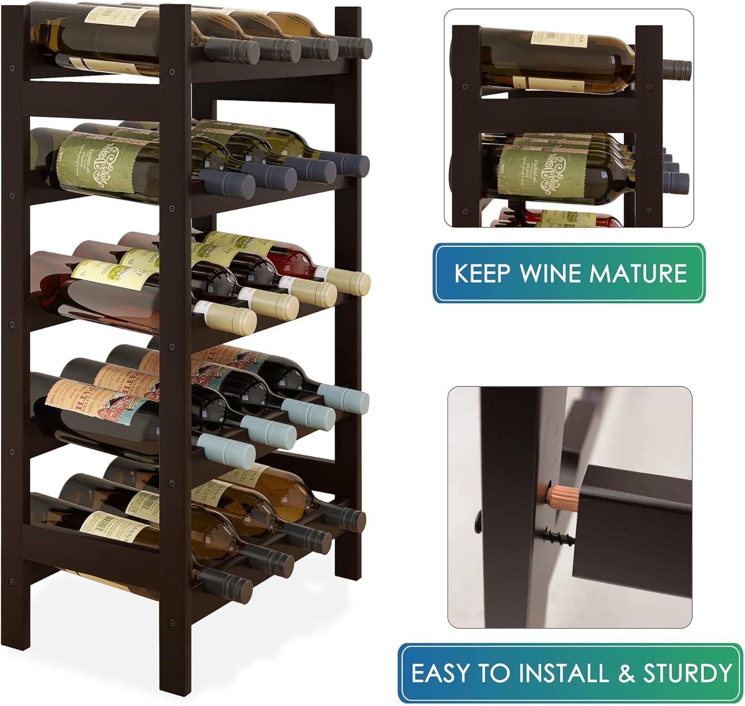 SMIBUY 28 Bottles 7-Tier Bamboo Wine Rack with Table Top
