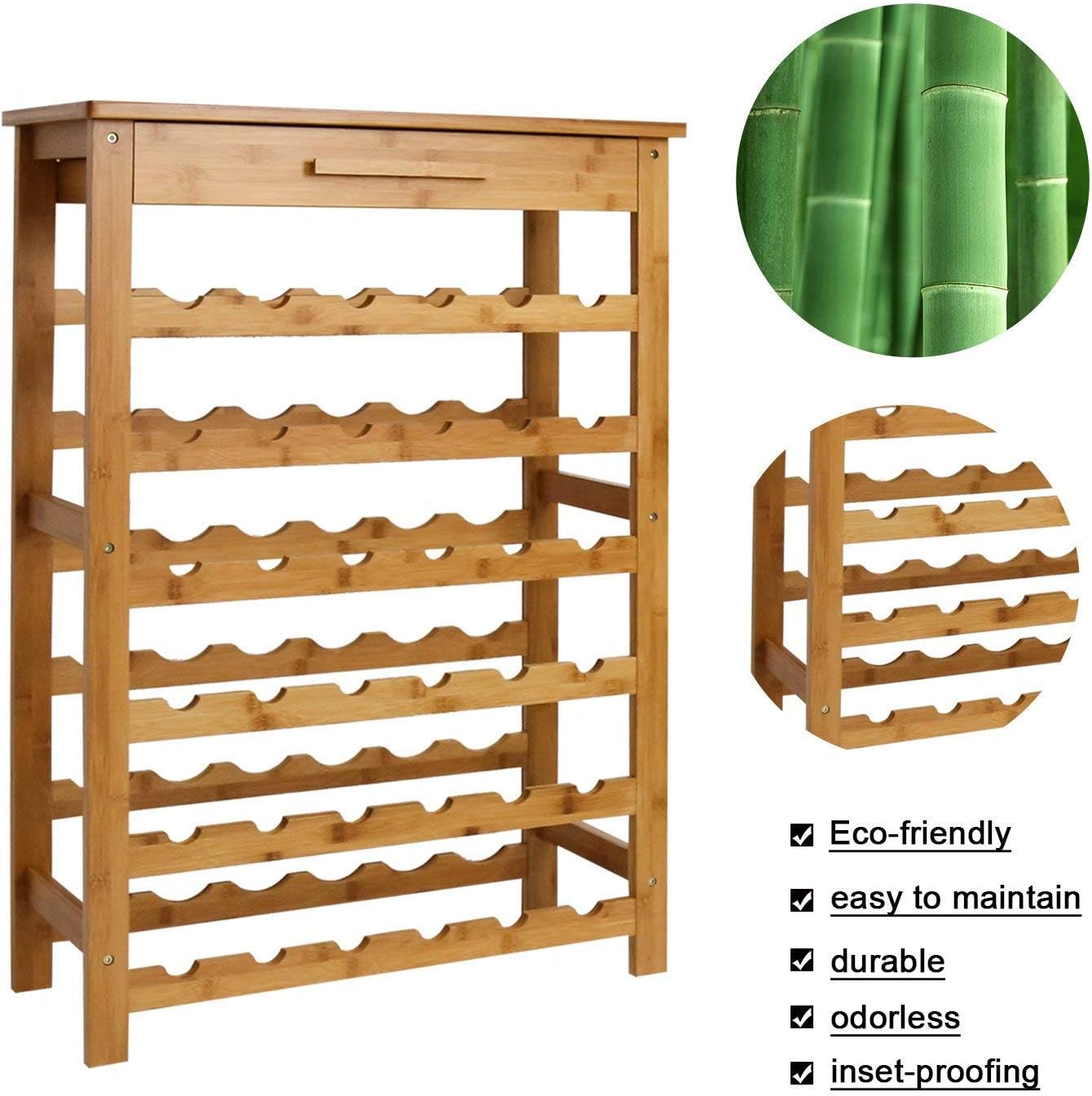 Peachtree Audio 36-Bottle Bamboo Wine Rack with Drawer 1
