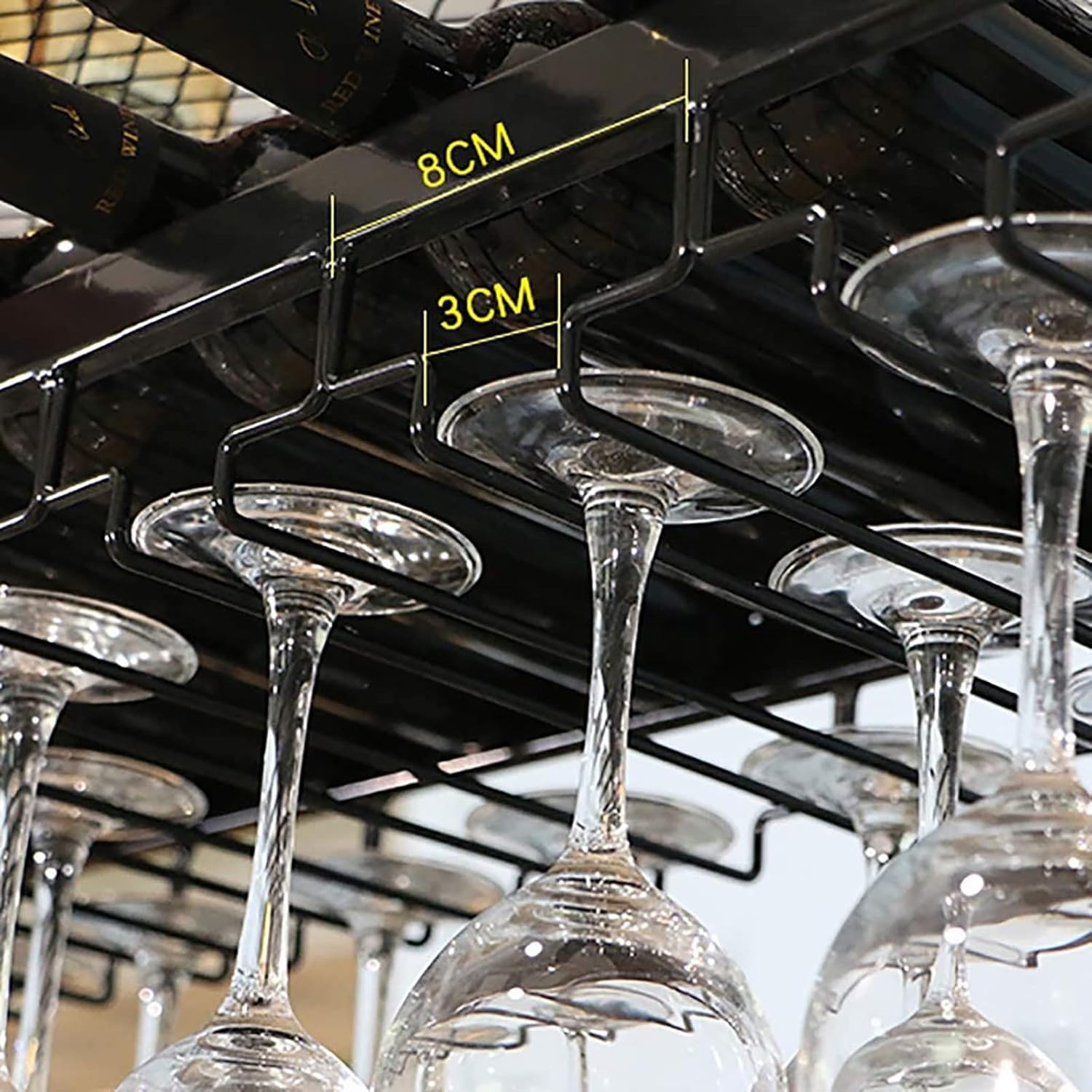 Hanging Wine Shelf with Glass Holder Adjustable Metal Wine Rack Storage 120cm
