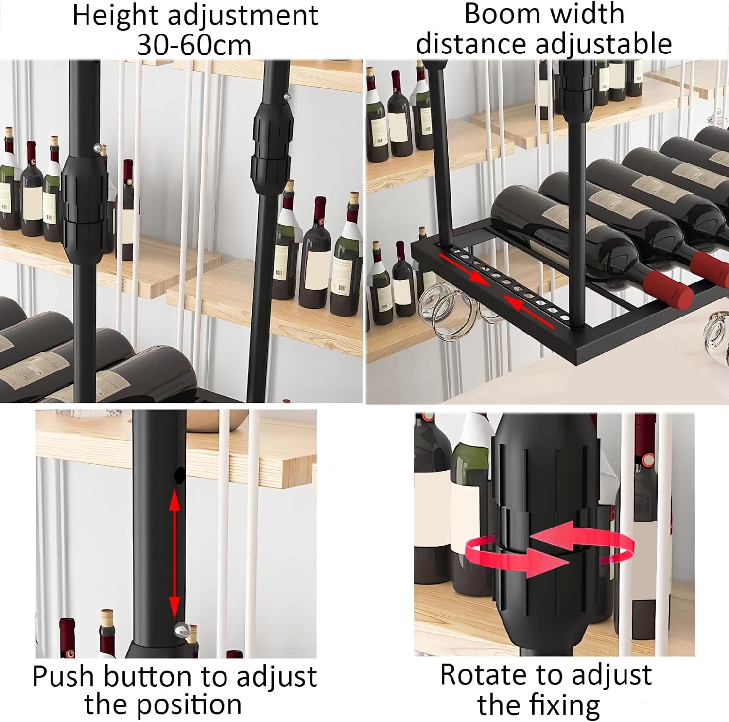 LIGUOYI Hanging Stemware Holder Adjustable Wine Glass Display Stand