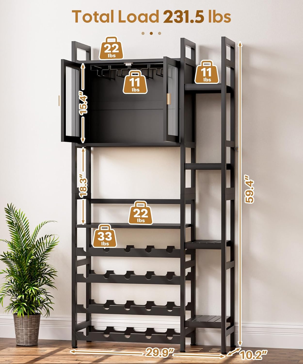 Cozivolife 4-Tier Freestanding Wine Cabinet Black