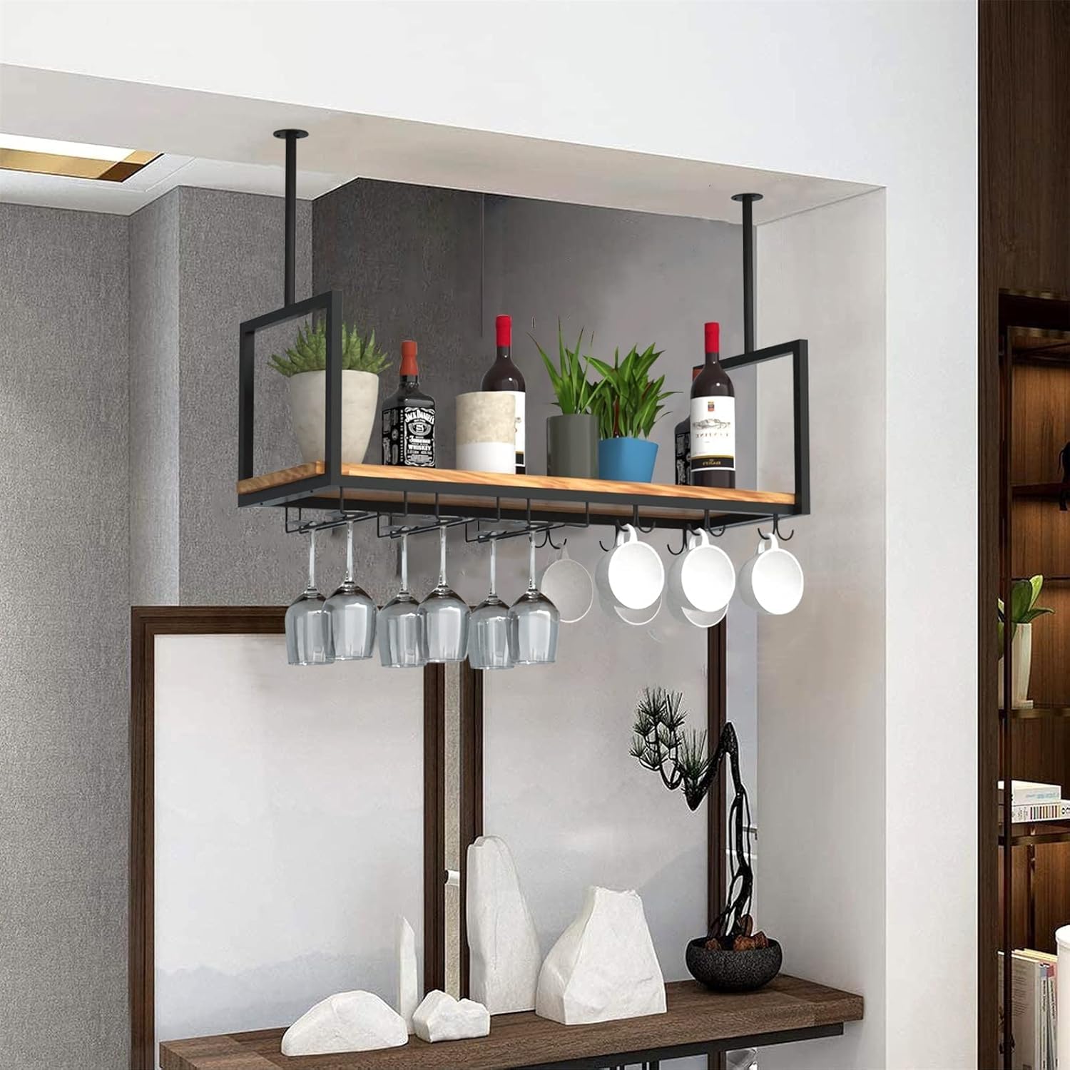 Suuim Ceiling Wine Glass Rack - Heavy Duty Metal Display Stand