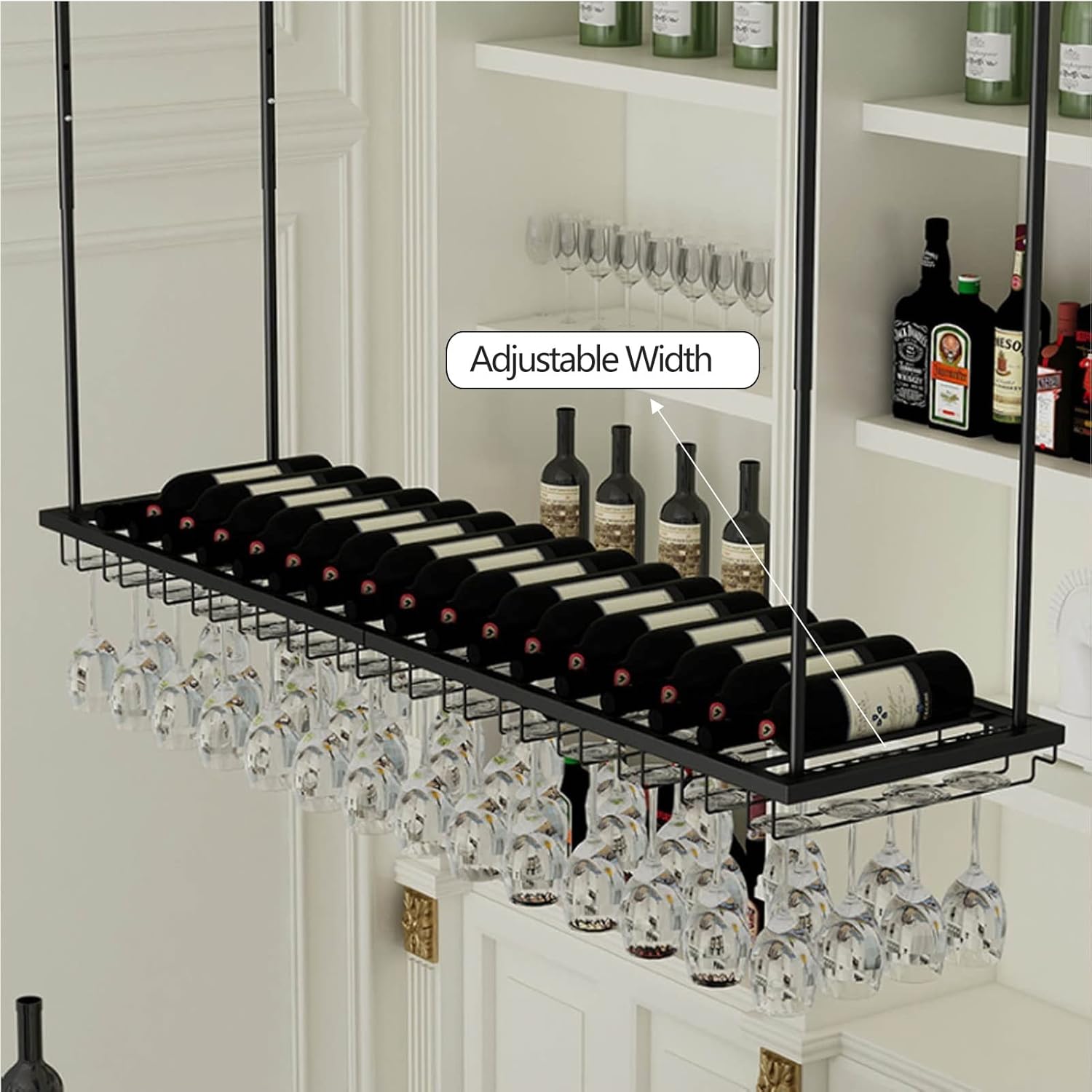 Adjustable Under Cabinet Wine Glass Holder with Stemware Storage Rack