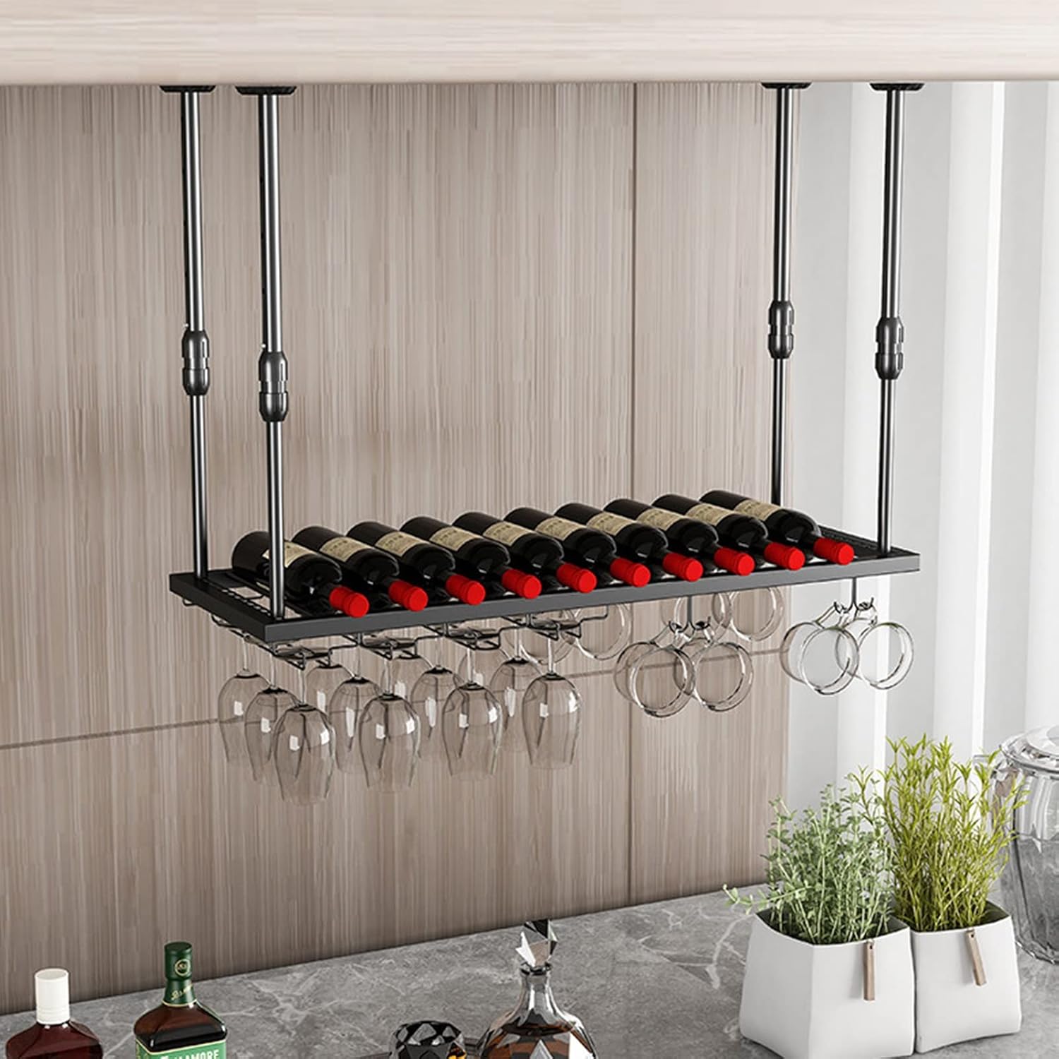 Suuim Hanging Wine Rack - Black Metal Stemware Holder