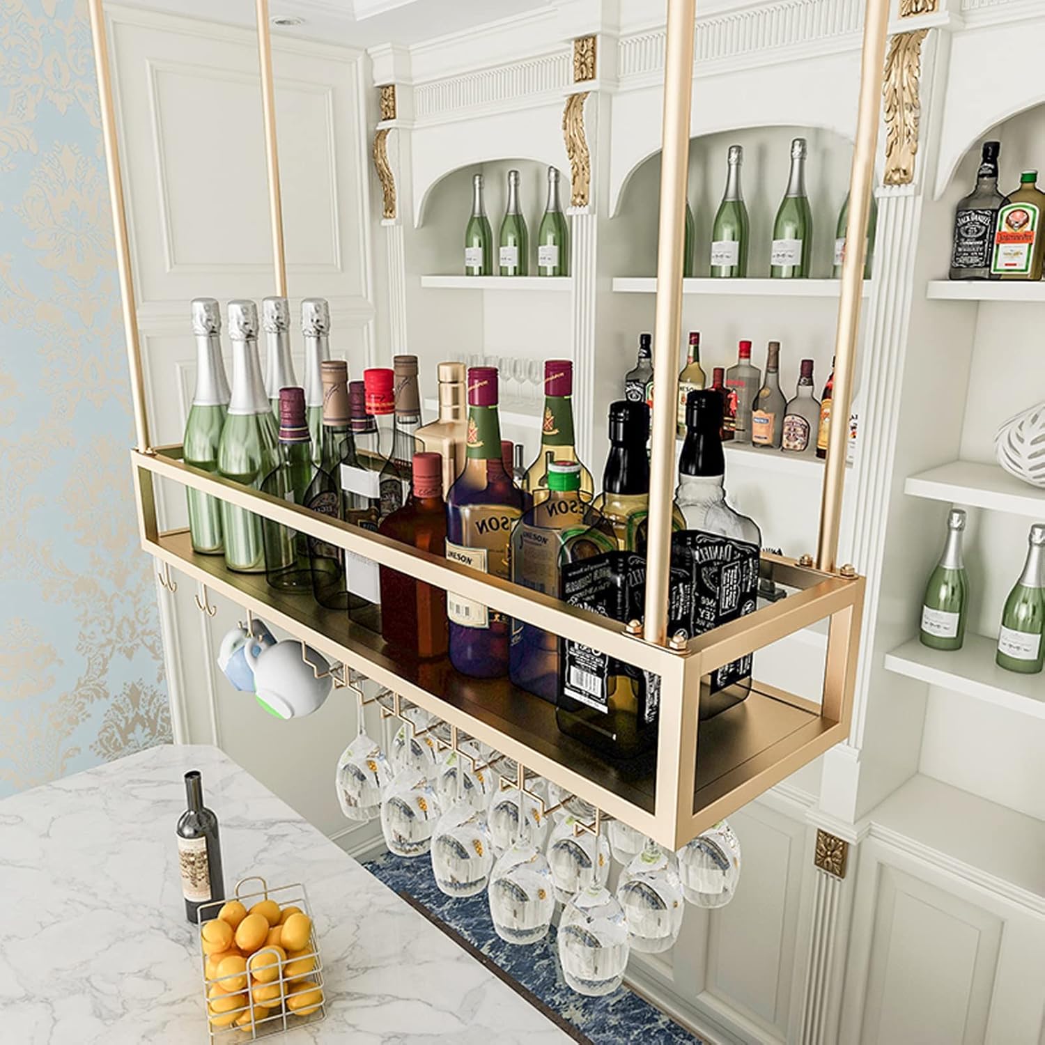 Ceiling Hanging Wine Rack with Adjustable Holder