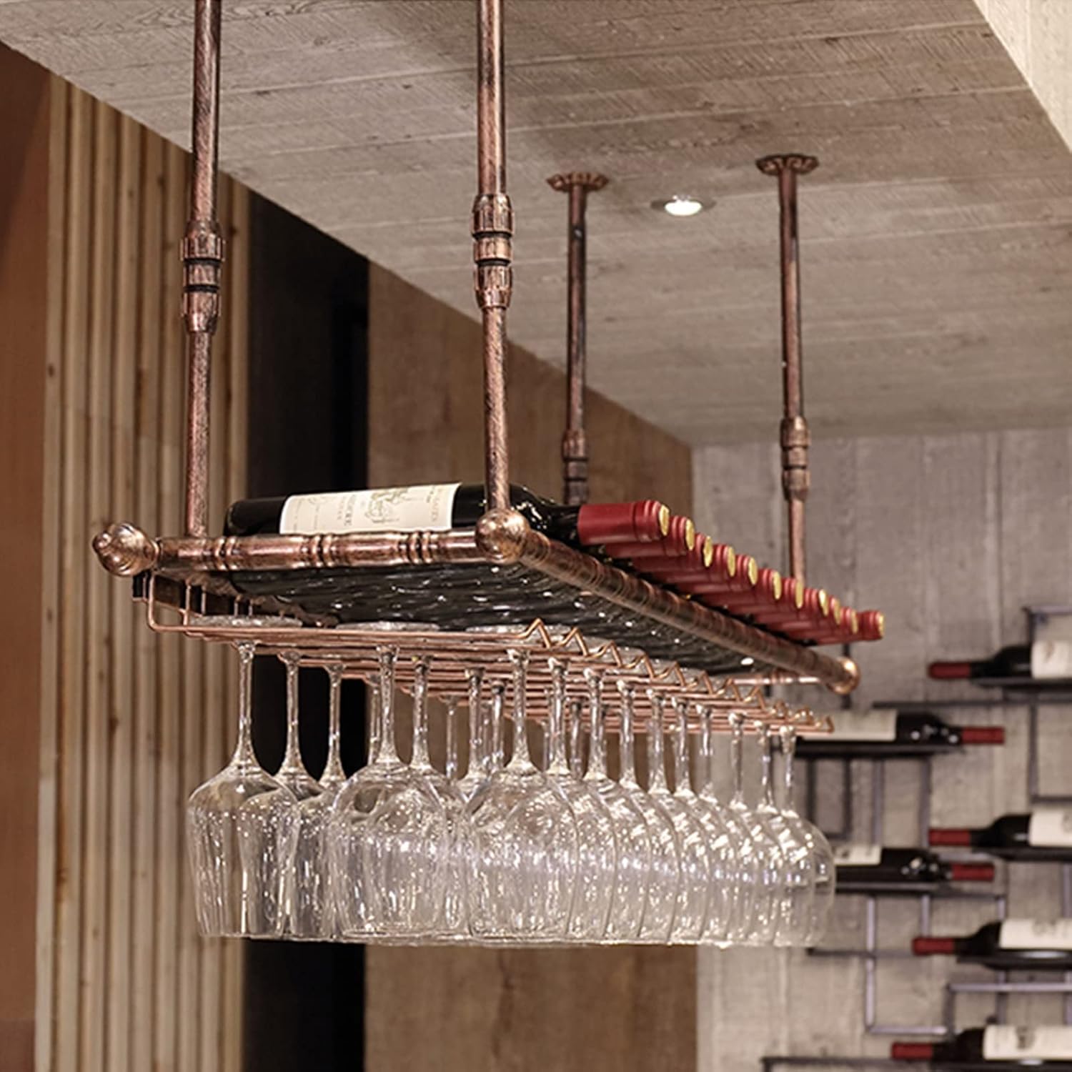 LASEVE Vintage Wine Rack with Adjustable Hanger