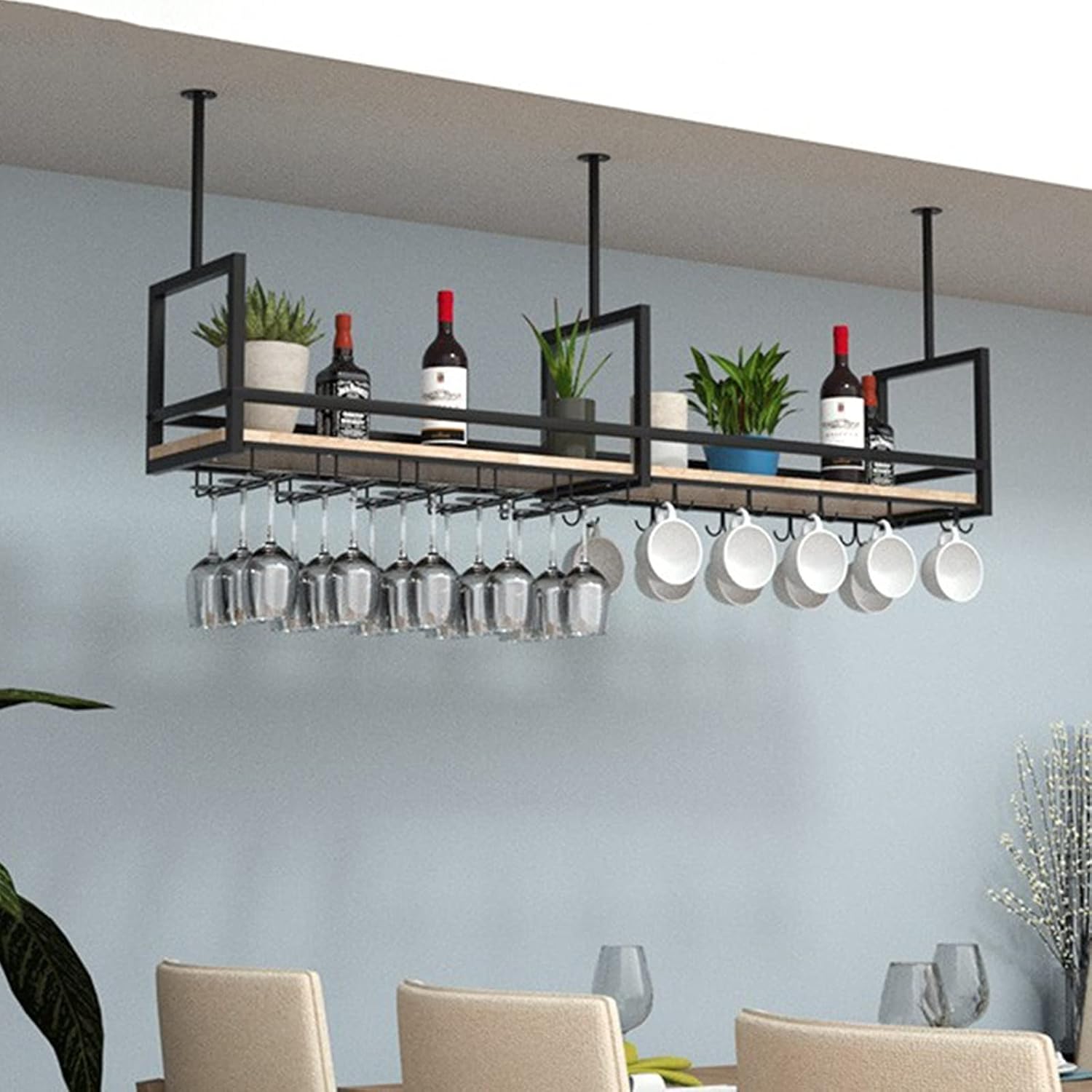SENNIAN Wall-Mounted Wine Rack with Trough and Hooks