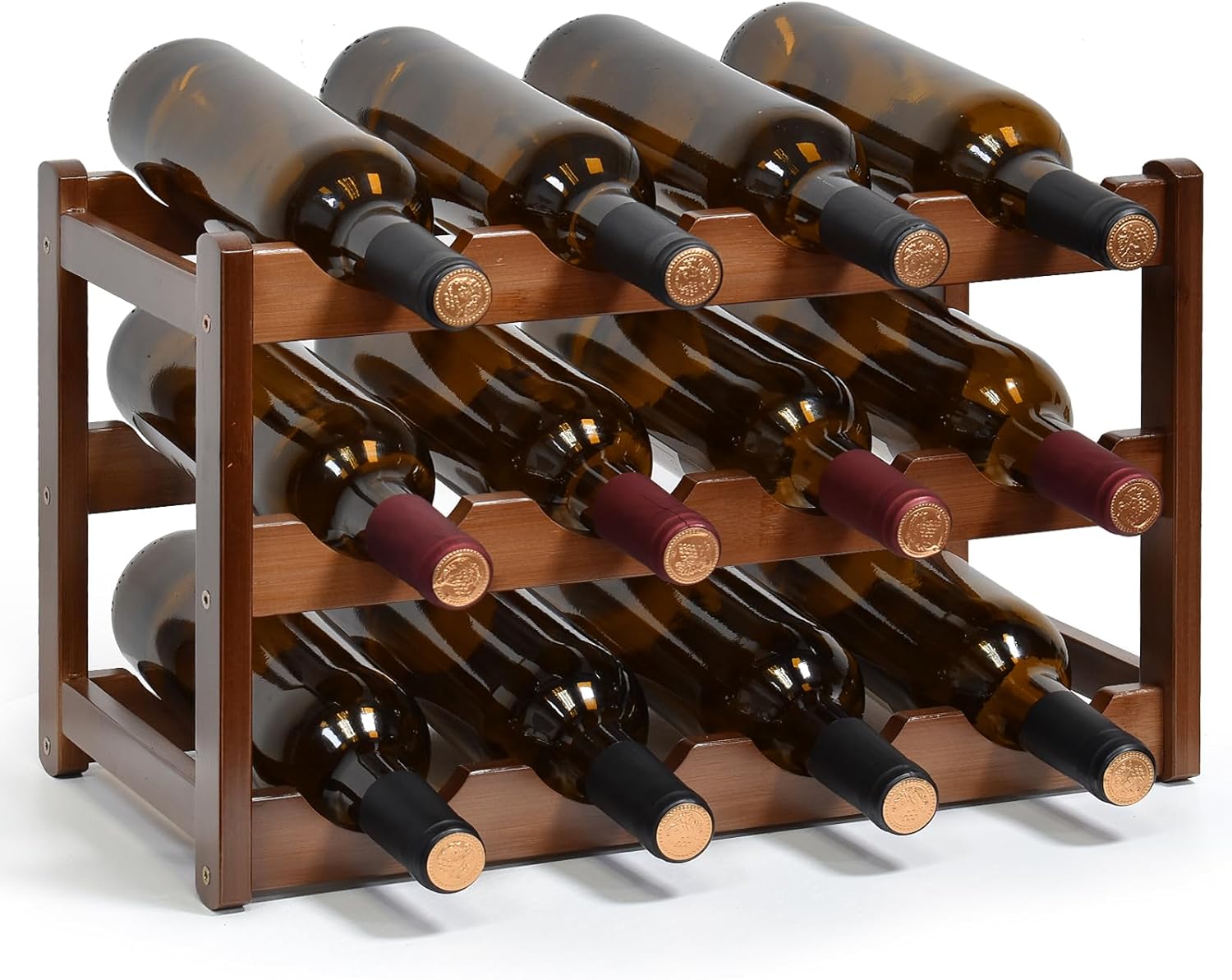 IWNTWY 12-Bottle 3-Tier Freestanding Wine Rack Brown