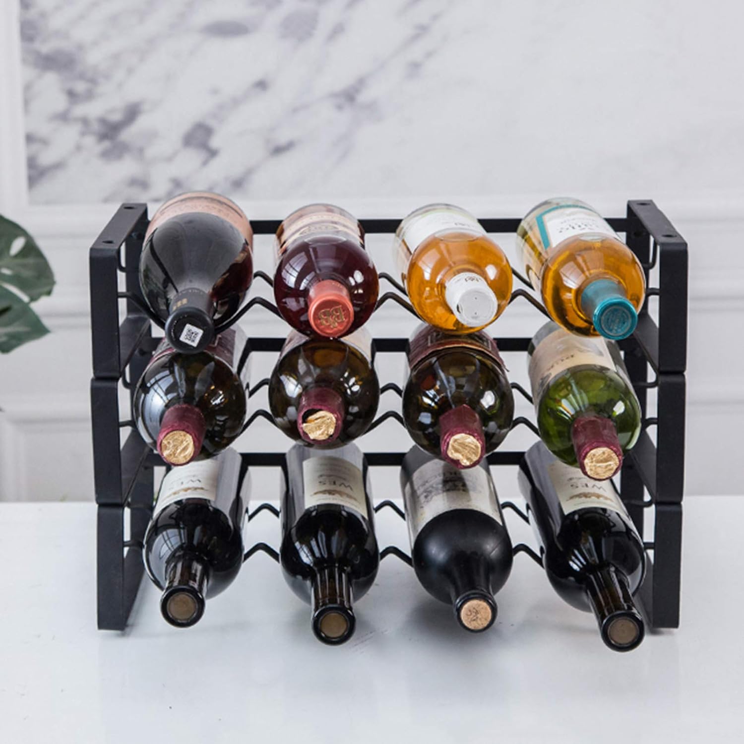 3 Tier 12 Bottles Wine Storage Rack Black Gold