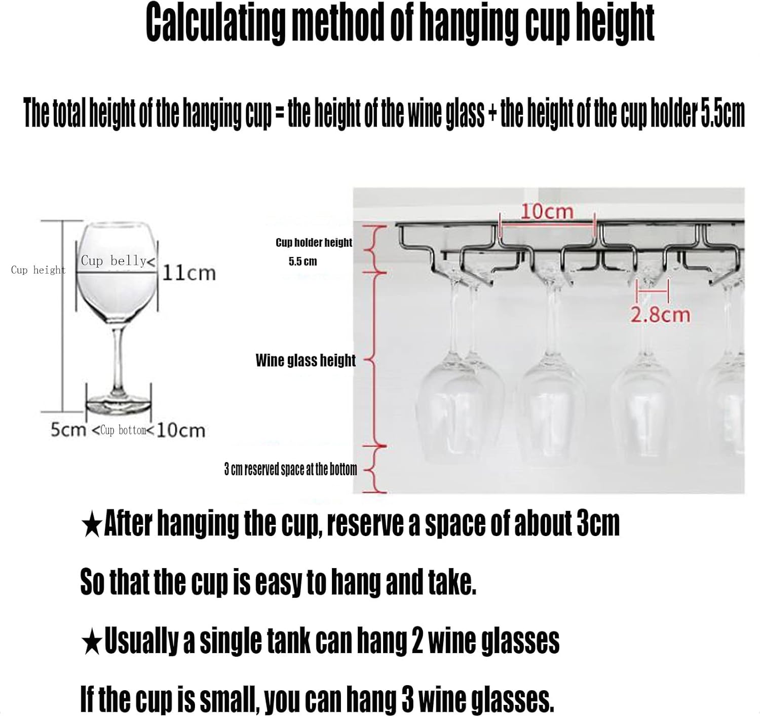 WORDFUN Wine Glass Hanging Rack Black 3 Slots