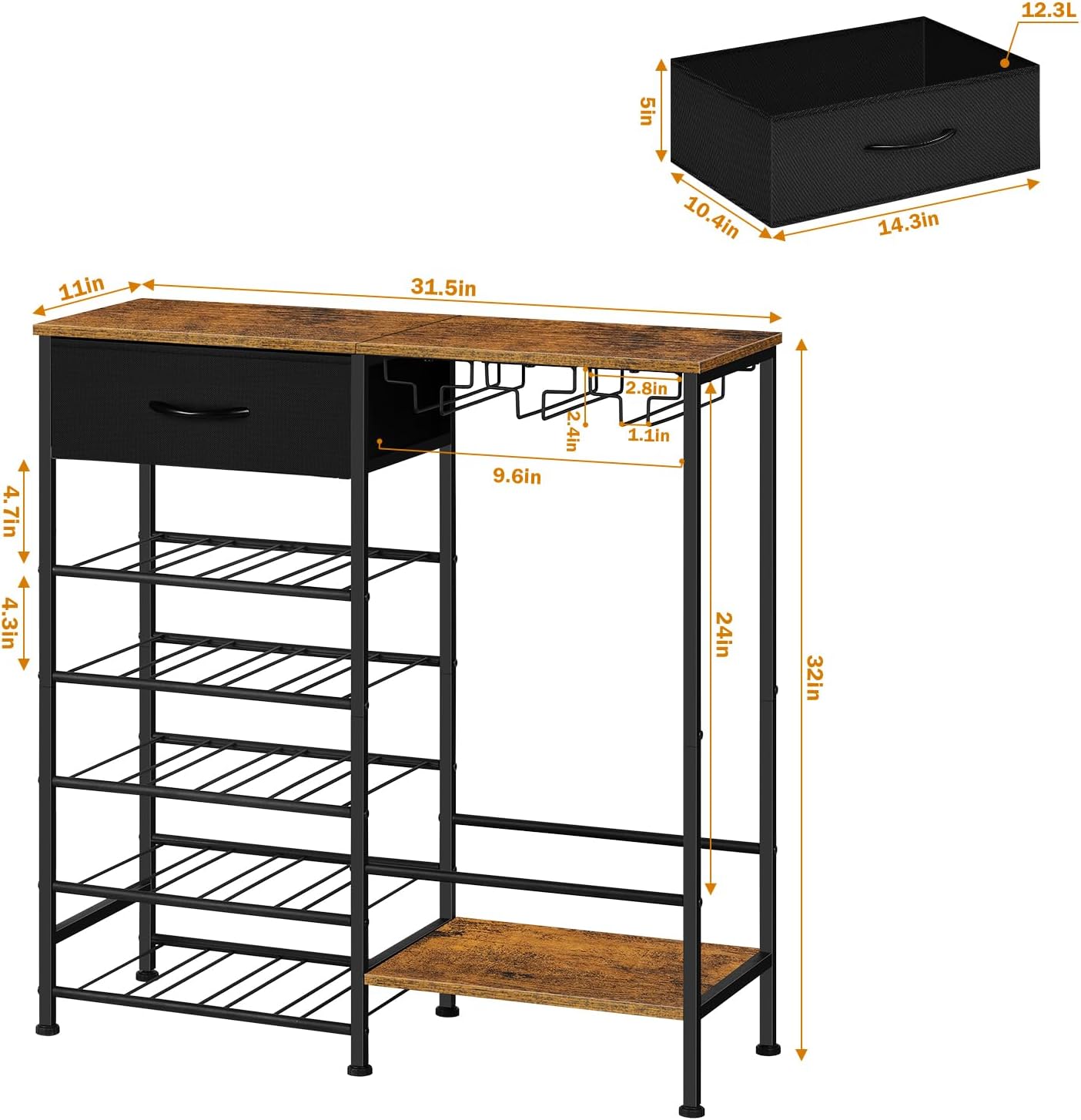 OYEAL 5 Tier Freestanding Wine Rack with Storage